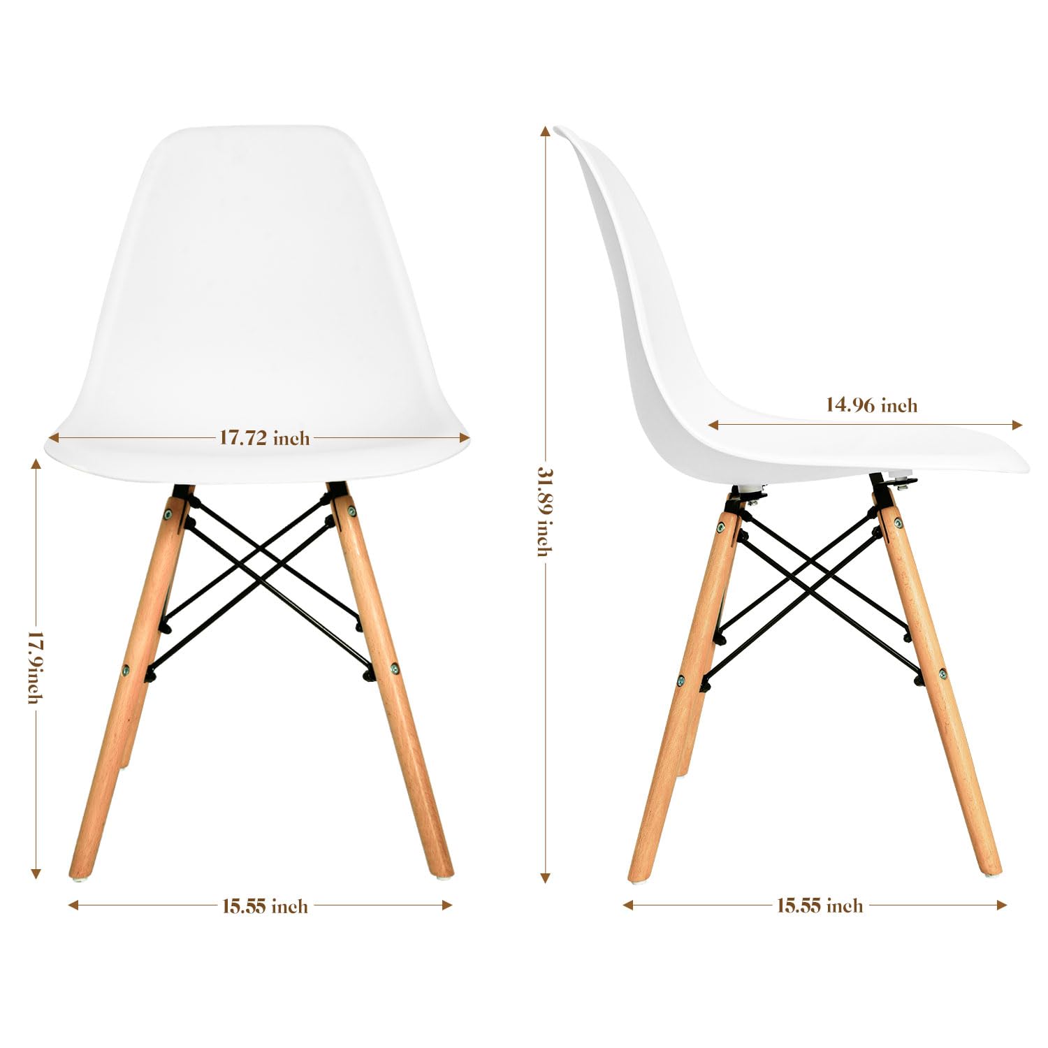 Modern Mid-Century Dining Chair - Set of 2 White Plastic Shell Chairs with Natural Wooden Legs for Kitchen, Dining Room, Bedroom & Living Room | Comfortable Lounge Seating for Home Decor & Entertaining