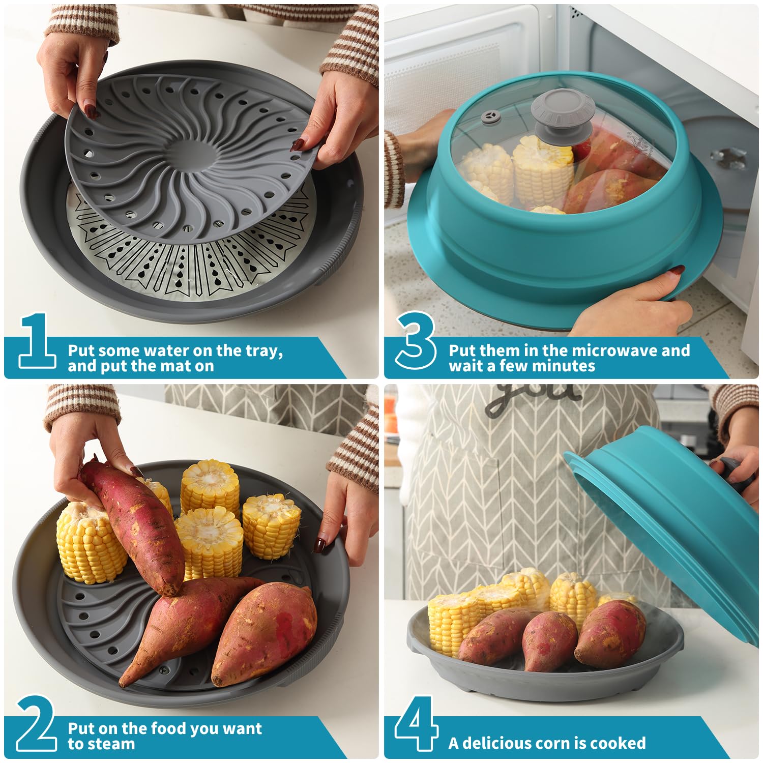 Collapsible Silicone Microwave Splatter Cover with Vented Lid & Glass Dish - 10.5 Inch BPA-Free Cookware Set for Cooking, Steaming & Bacon Making | Dishwasher Safe | Perfect for Meal Prep, Reheating & Microwave Cooking