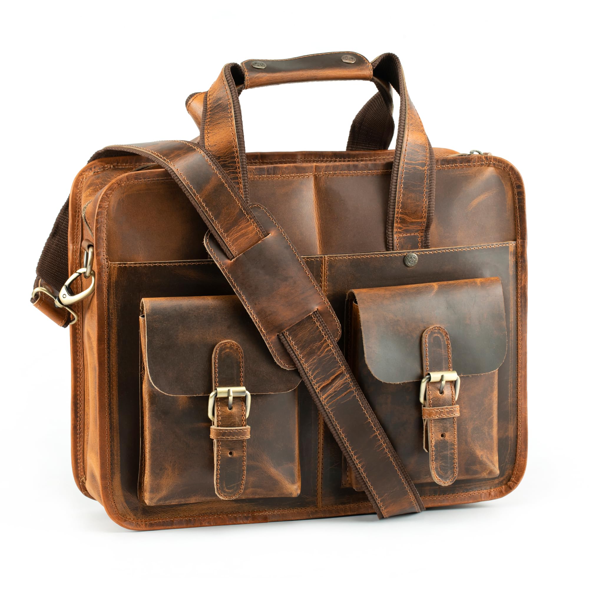 Premium Handmade Leather Laptop Briefcase for Men & Women - Arthur Travel Messenger Bag Fits 15 Inch Laptop - Crossbody Satchel for Office Work, Business Travel & Daily Commute