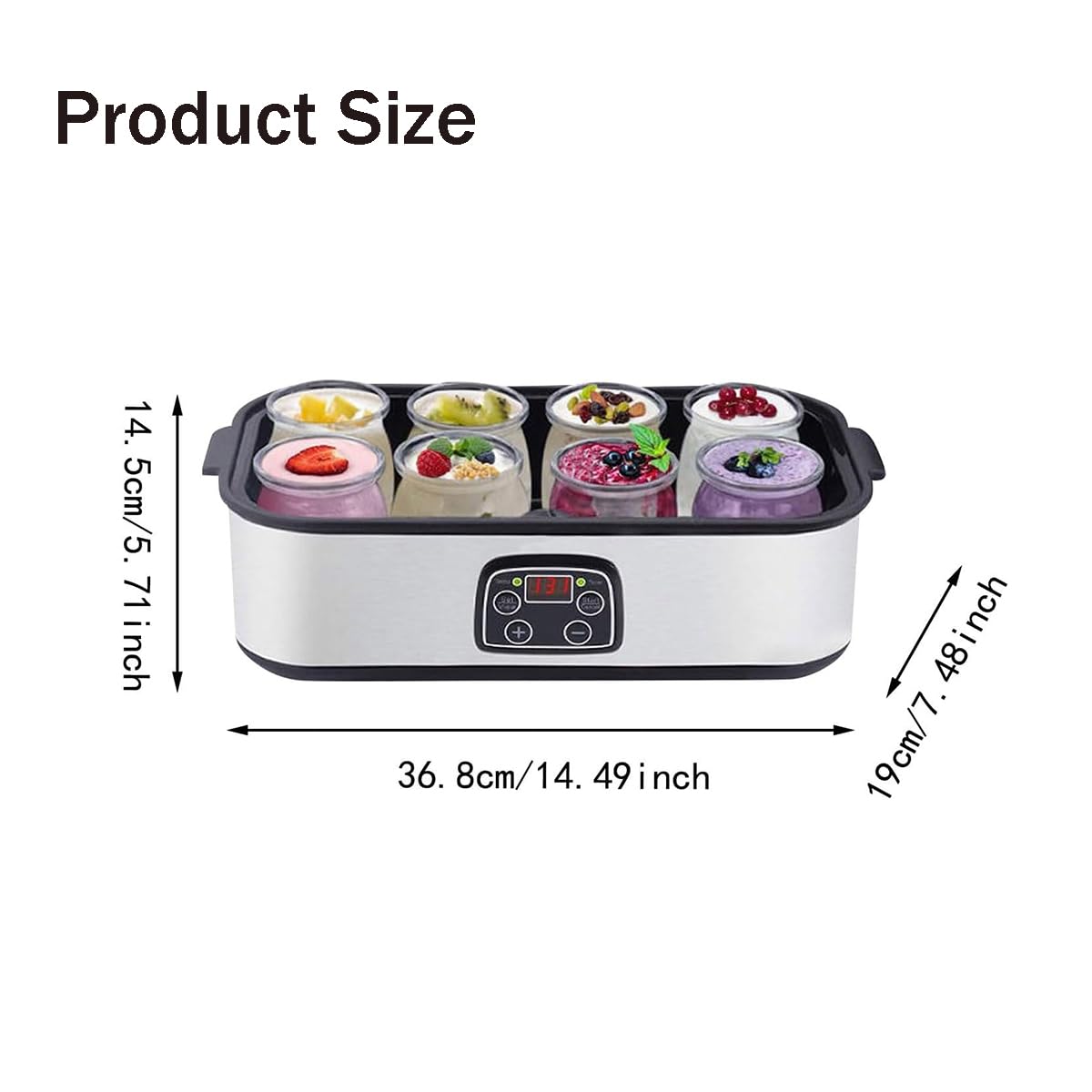 Automatic Yogurt Maker Machine with 8 Glass Jars - 1400ml Stainless Steel Probiotic Yogurt Maker with Digital Timer & Temperature Control - Perfect for Homemade Greek Yogurt, Dairy-Free & Vegan Yogurt - Ideal for Healthy Breakfast, Snacks & Meal Prep