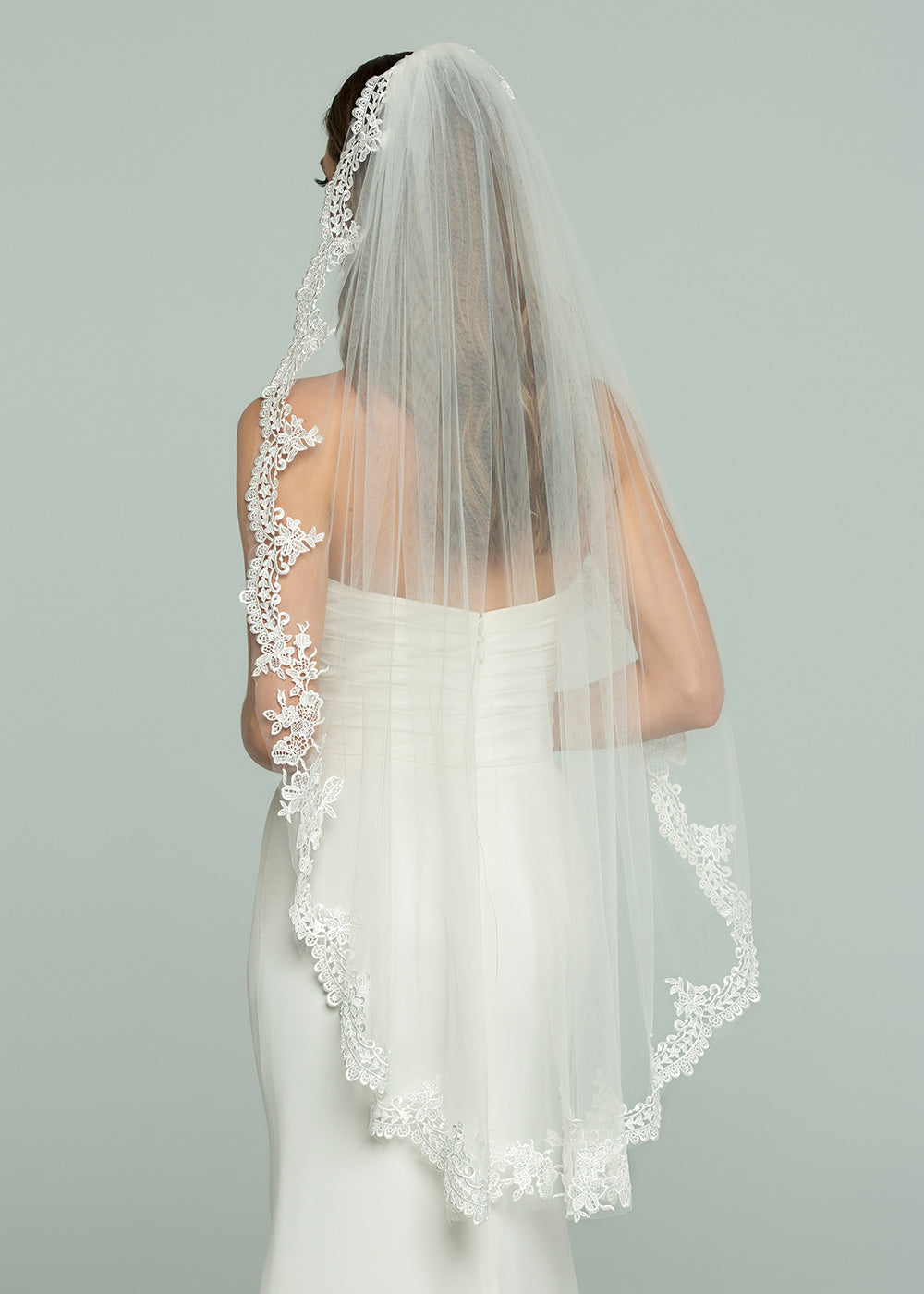 Elegant V1006 Fingertip Veil with Delicate Lace Appliques - Perfect for Weddings, Bridal Showers & Formal Events