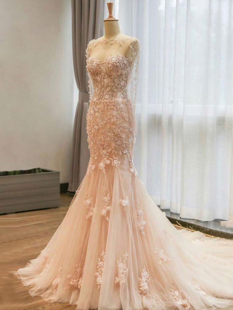 Elegant Long Sleeve Blush Pink Mermaid Lace Evening Prom Dress for Women - 2018 Popular Formal Gown for Homecoming, Ball, and Special Occasions