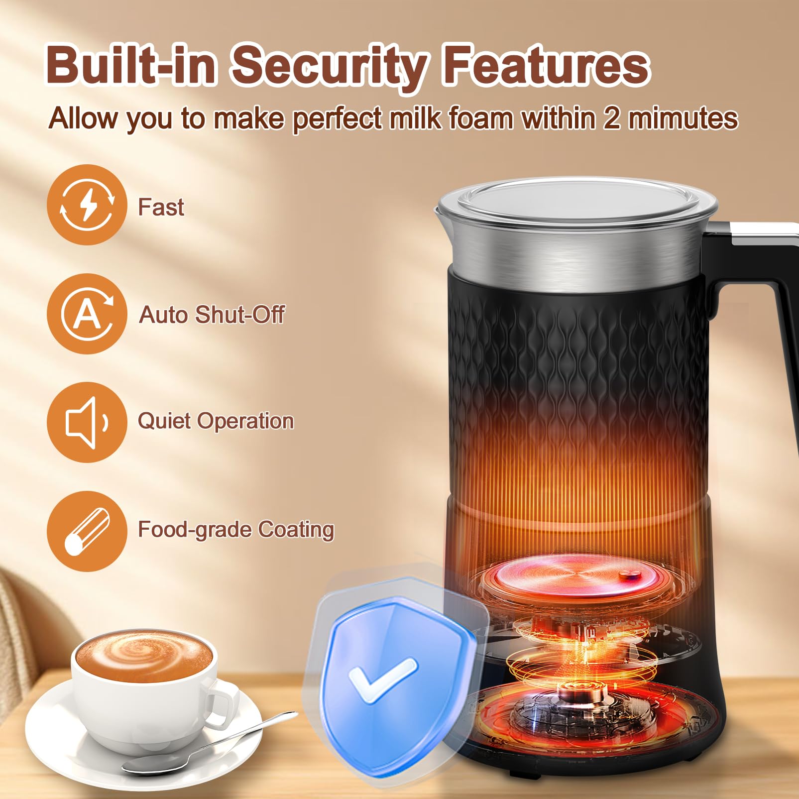 5-in-1 Electric Milk Frother & Steamer - 11.8oz Automatic Hot & Cold Foam Maker, Milk Warmer for Coffee, Latte, Cappuccino & Hot Chocolate - Dishwasher Safe, Quiet Operation - Perfect for Home Kitchen, Office & Coffee Shops