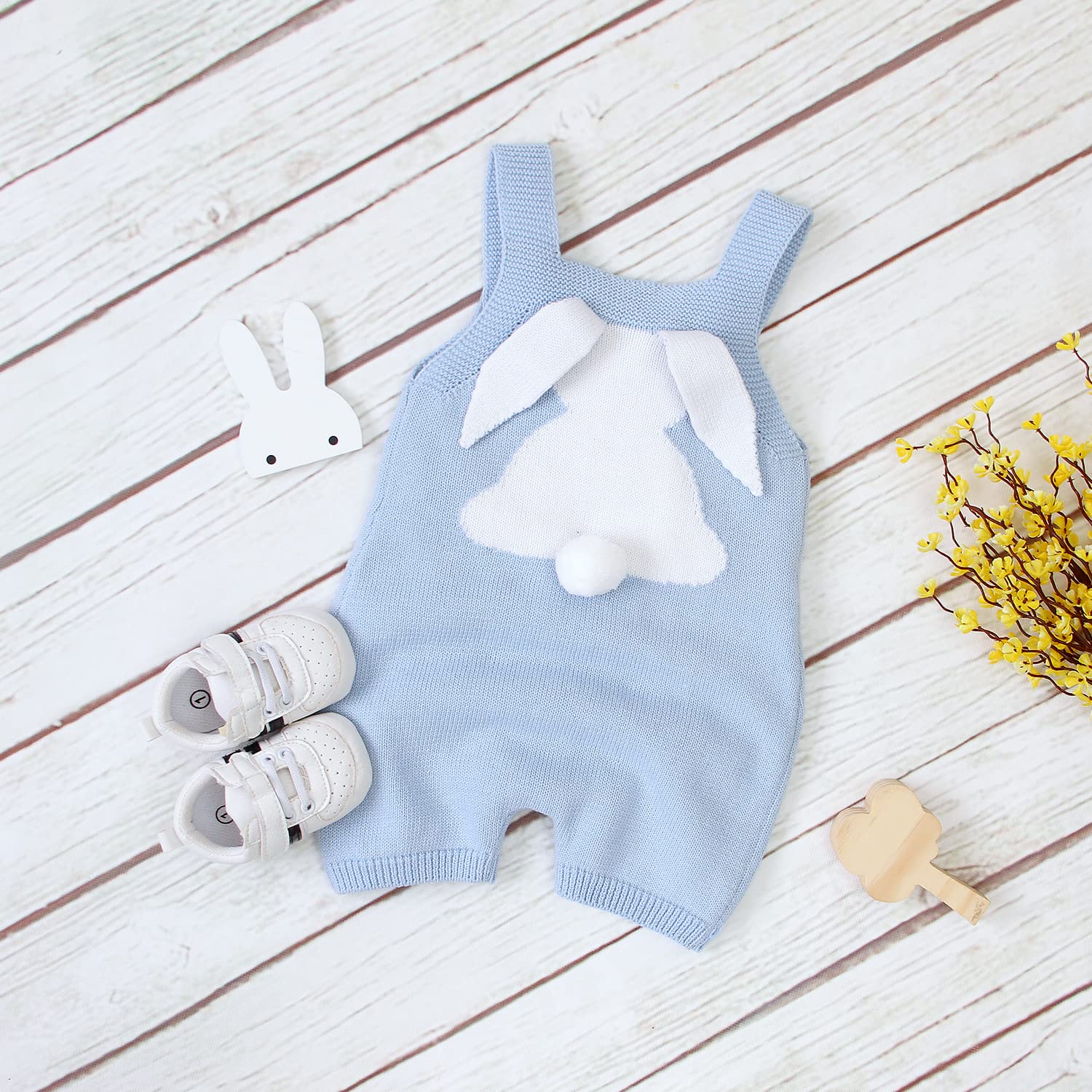 MoZiKQin Baby Girl & Boy Easter Bunny Romper - Sleeveless Knitted Bodysuit Jumpsuit for 1st Easter Outfit | Cute Newborn & Toddler Easter Clothes | Perfect for Easter Photos, Egg Hunts & Spring Celebrations