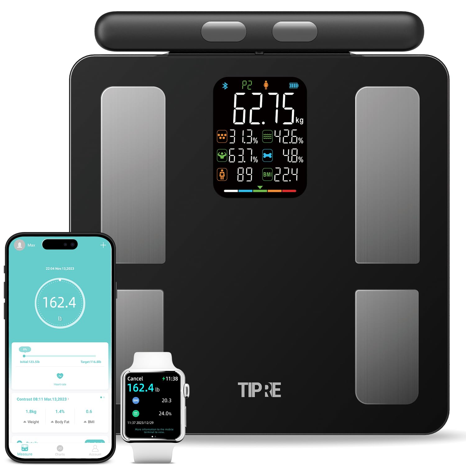 Smart Digital Bathroom Scale with 8-Electrode Full Body Composition Analysis - Bluetooth BMI, Body Fat, Weight Monitor up to 400lb for Health Tracking & Weight Loss - Perfect for Home Gym, Fitness Enthusiasts & Health-Conscious Families