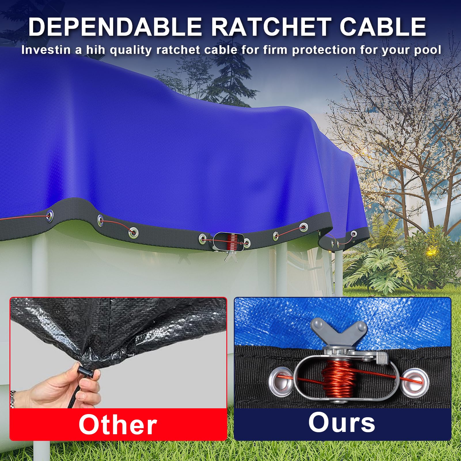 Upgraded 24 ft Round Winter Pool Cover for Above Ground Pools - Extra Thick, Durable Swimming Pool Protection Cover with Encryption Grommets, Cold & UV Resistant - Includes Premium Winch & Cable (Perfect for Winterizing and Protecting Your Above Ground Pool from Debris, Harsh Weather, and Sun Damage)