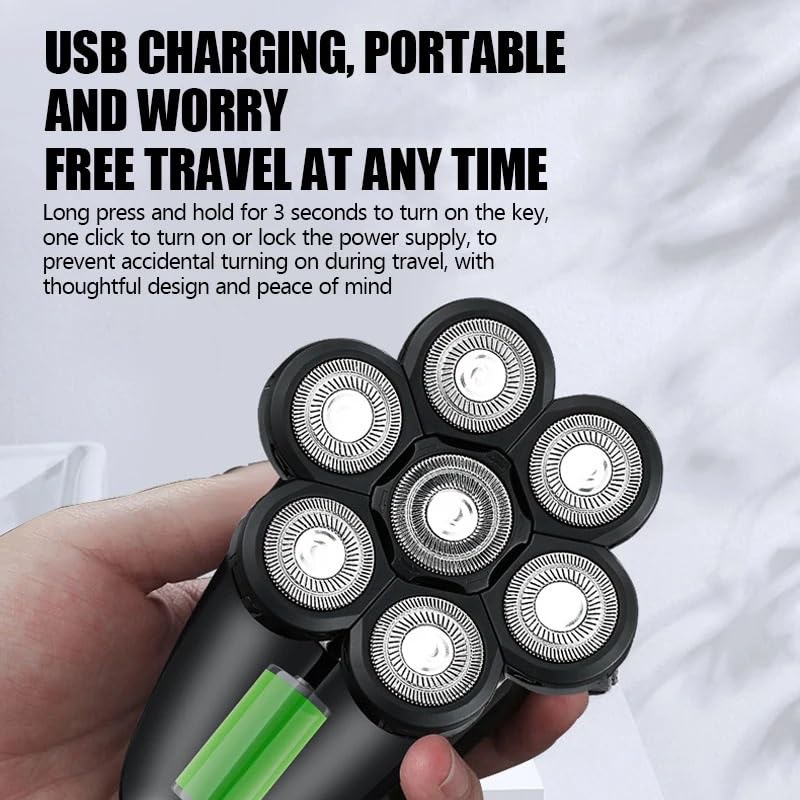 Professional Rechargeable Electric Head Shaver for Men - Powerful Cordless Beard Trimmer & Body Grooming Kit with Precision Blades, Silver | Perfect for Travel, Home Use & Daily Facial Hair Maintenance