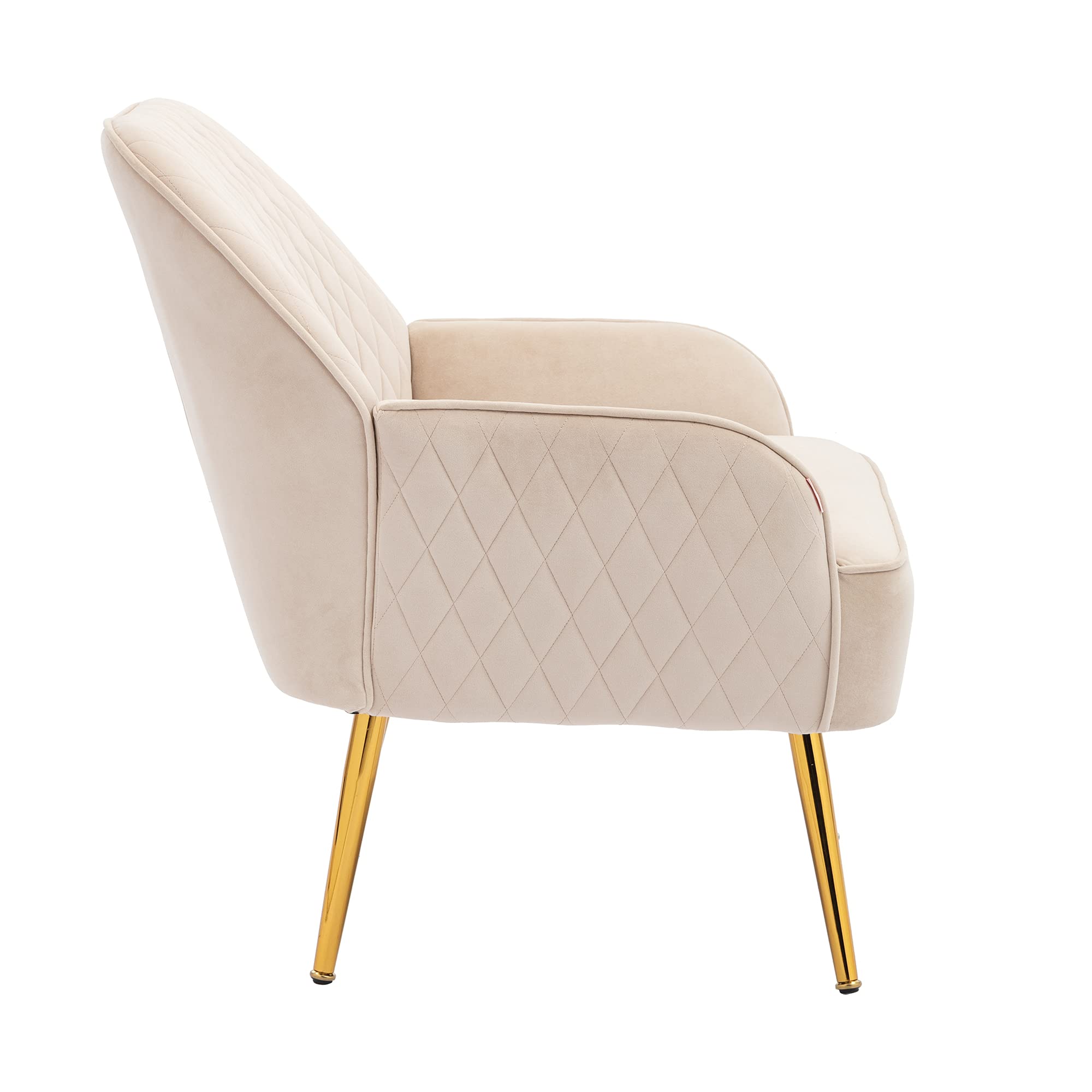 Velvet Accent Chair with Gold Metal Legs - Modern Upholstered Armchair for Living Room, Dining Room, Bedroom & Lounge - Comfortable Club Chair for Leisure & Guest Seating (Beige) - Perfect for Home Decor, Reading Nook & Coffee Corner