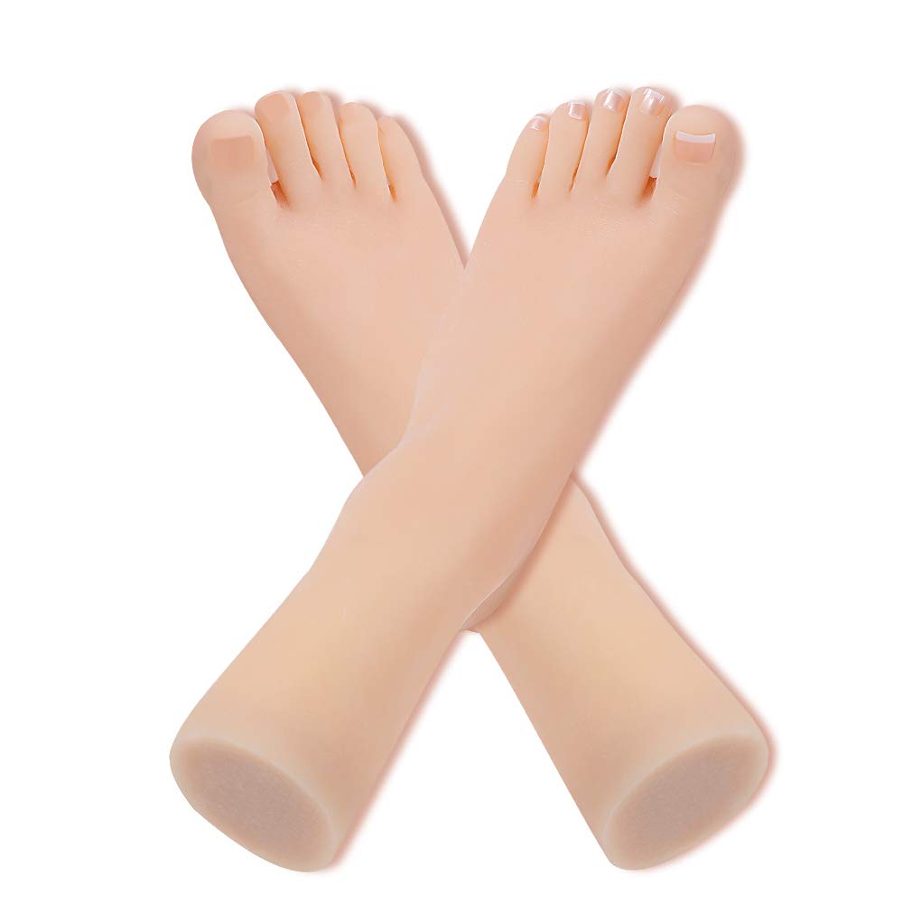 Minaky Silicone Female Foot Model Mannequin - Realistic Display for Sketching, Nail Art Practice & Fetish Photography (Pair with Nails) - Perfect for Artists, Nail Technicians & Shoe Store Displays