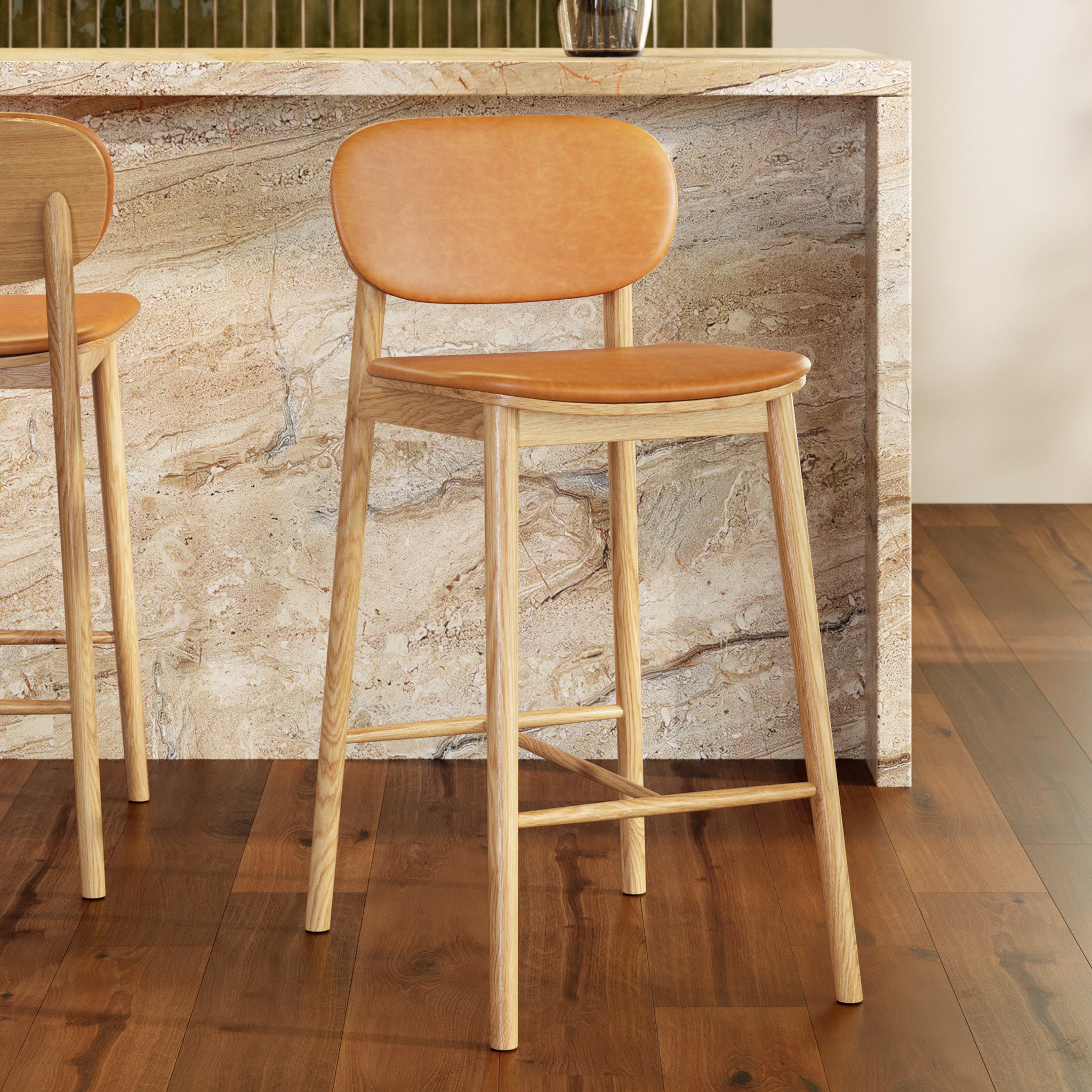 Bonato Leather Counter Stool - Modern Bar Stool with Cushioned Seat, Adjustable Height for Kitchen Island, Breakfast Bar & Home Decor