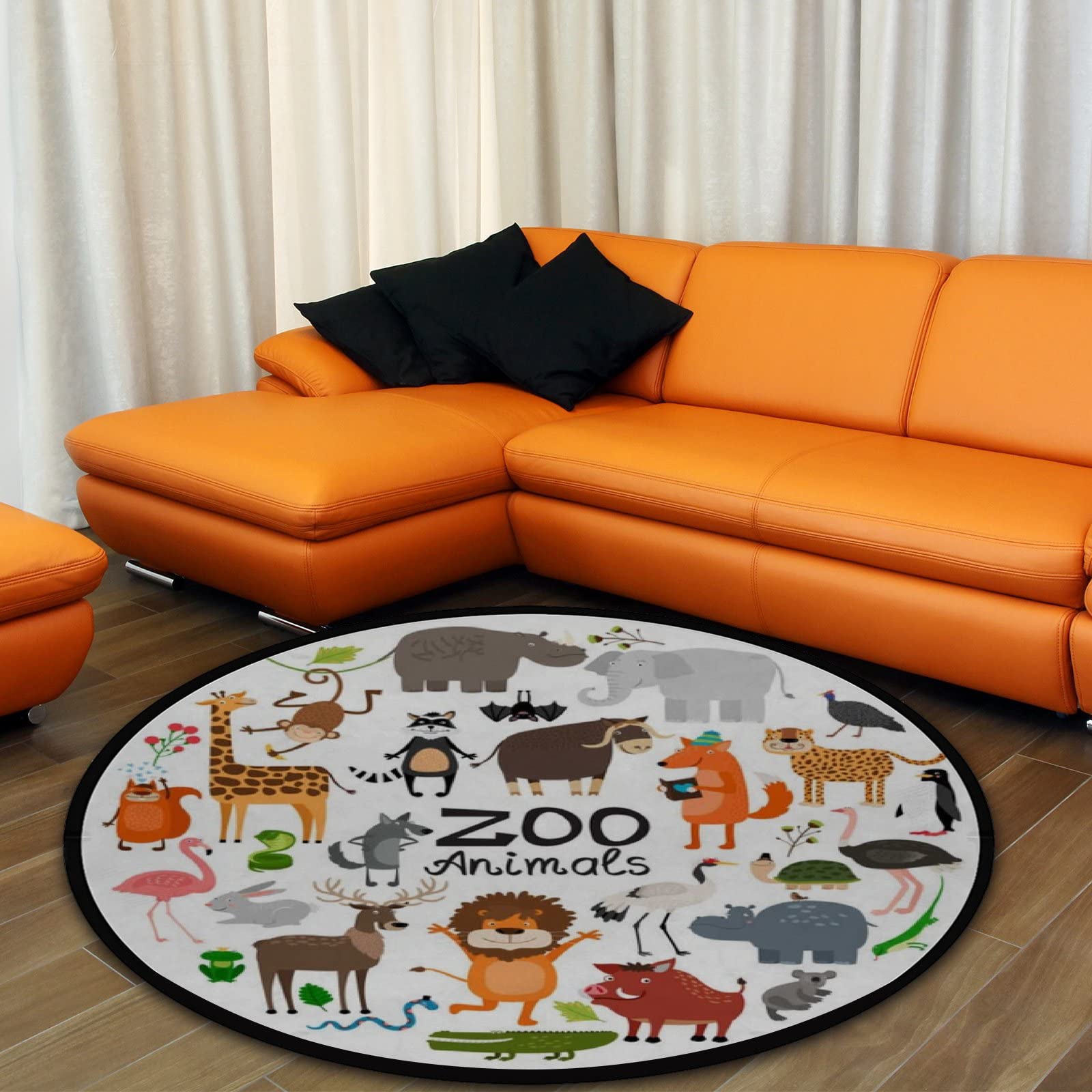 Vantaso 4 Ft Round Kids Play Rug - Soft Foam Non-Skid Nursery Rug with Cute Animal Designs (Giraffe & Lion) for Children's Room, Playroom & Daycare Floor Mat