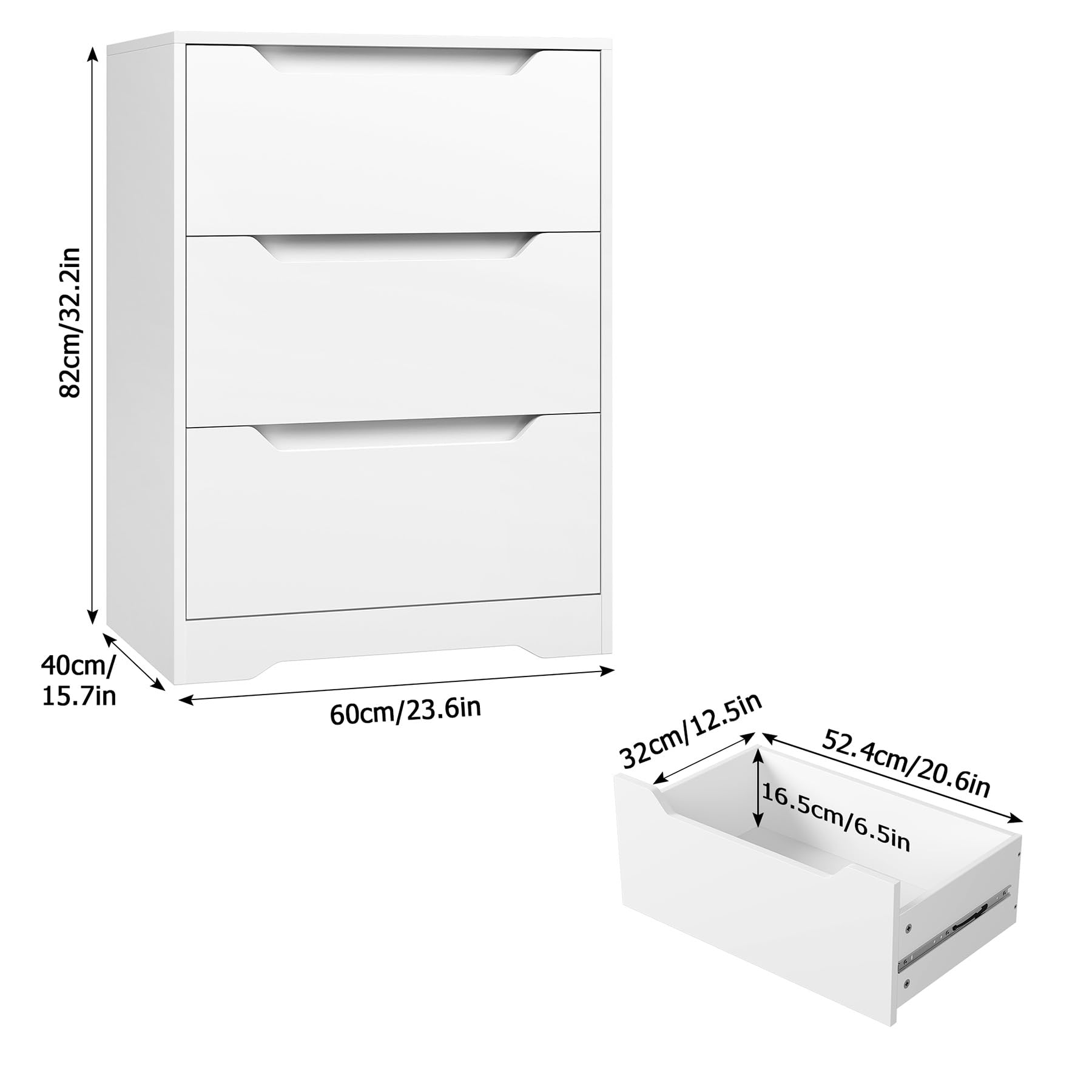 HOSTACK Modern 3-Drawer White Dresser - Wooden Storage Chest with Cut-Out Handles, Tall Nightstand & Accent Cabinet for Bedroom, Living Room, Entryway - Space-Saving Furniture for Small Apartments & Dorm Rooms