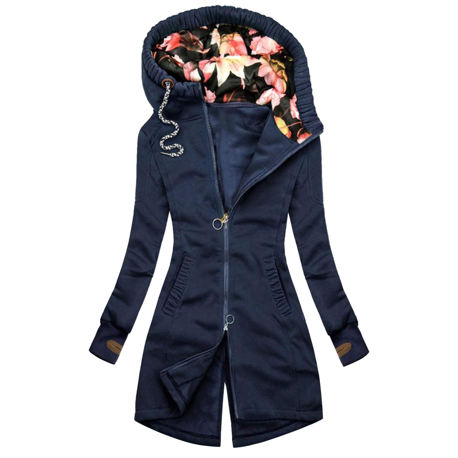 Women's Long Sleeve Floral Print Zipper Jacket with Pockets - Stylish Casual Coat for Spring/Fall, Perfect for Outdoor Activities, Travel & Streetwear Fashion
