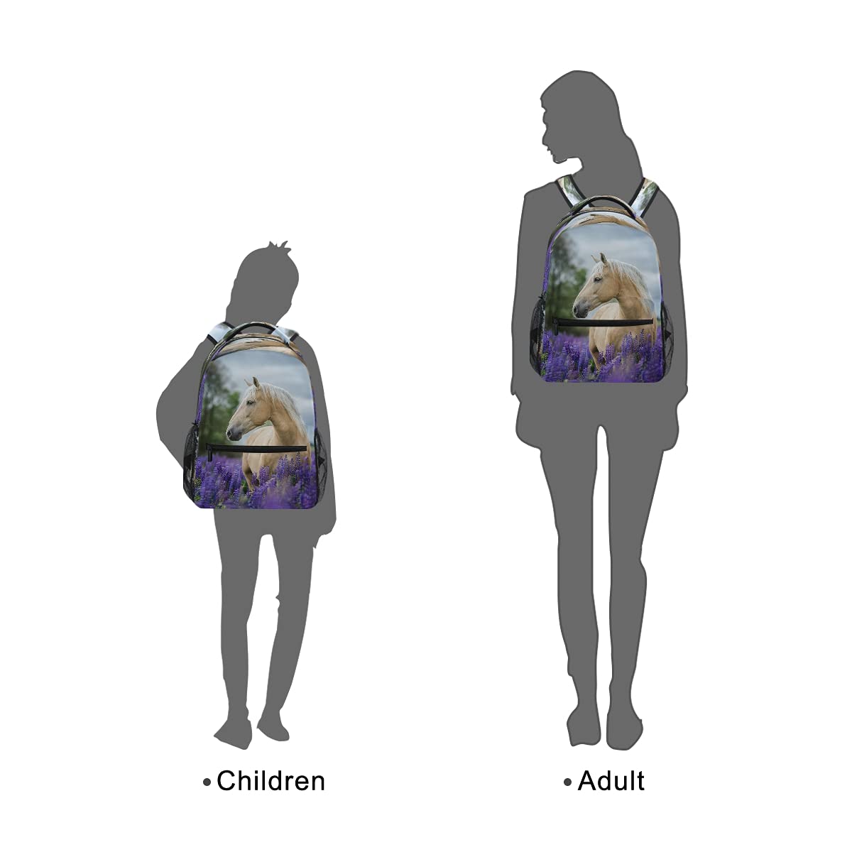 YPPAHHHH Horse Lavender Floral Backpack - School Bookbag for College Students, Laptop Backpack for Women & Men, Durable Travel Daypack for Hiking, Camping & Daily Use | Perfect for School, Work & Outdoor Adventures