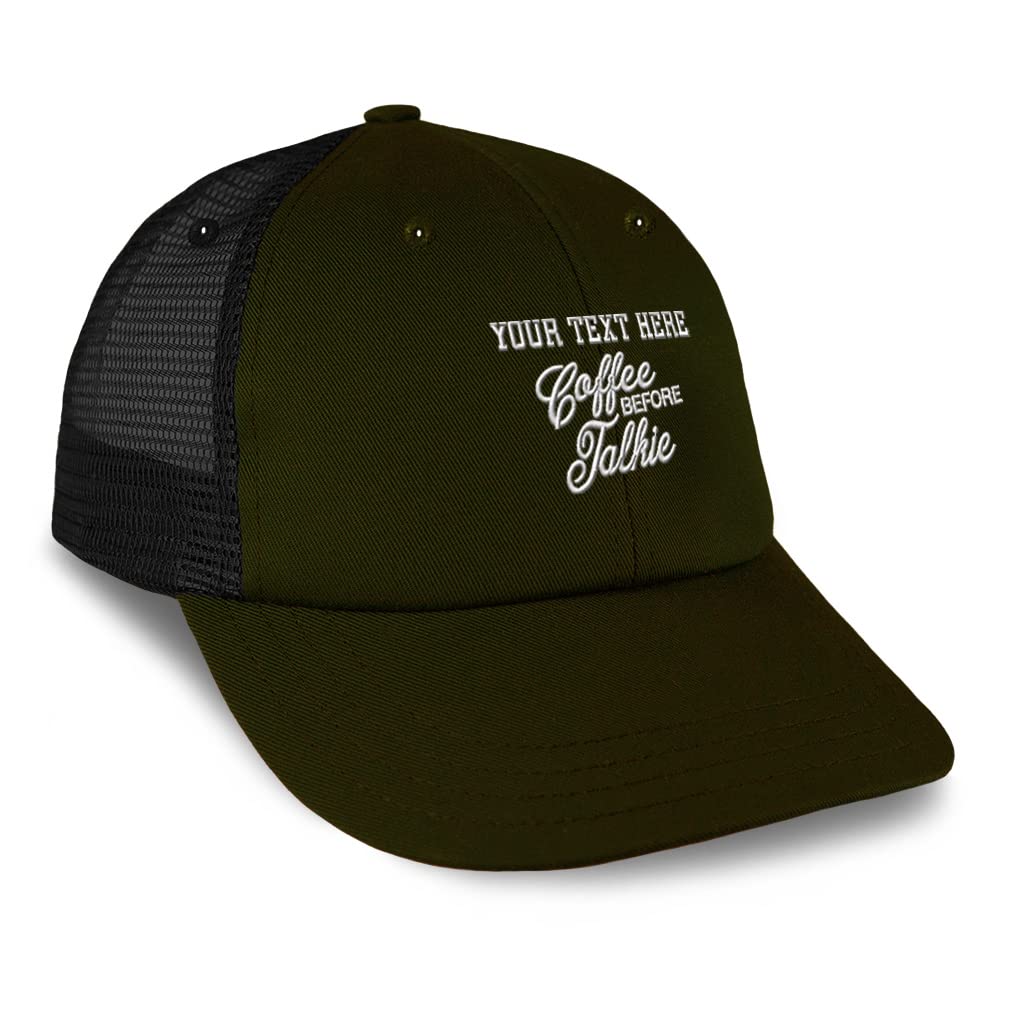 Custom Embroidered Trucker Hat - Adjustable Baseball Cap for Men & Women - Coffee Before Talkie Dad Hat - Perfect for Outdoor Activities, Sports & Casual Wear