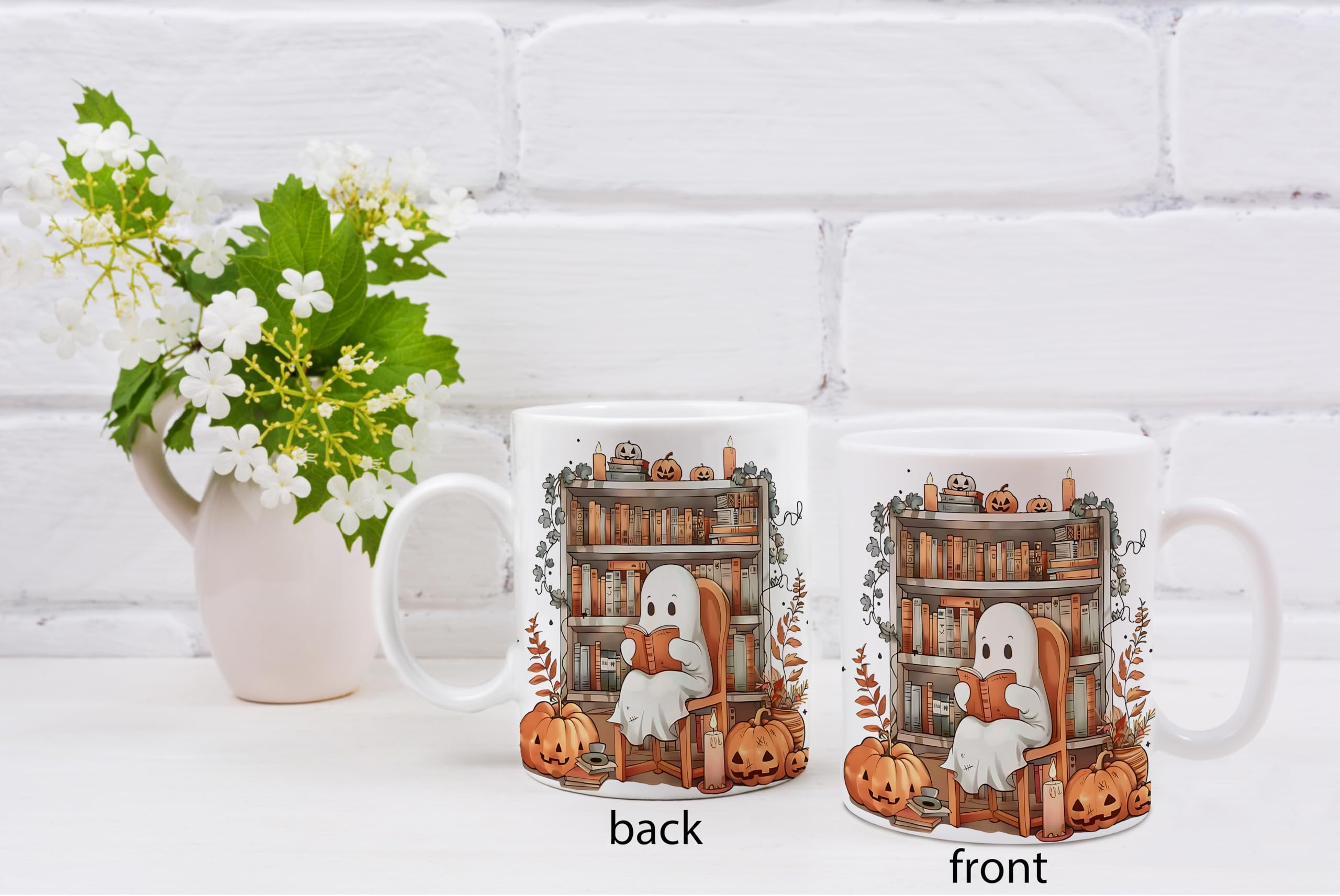 QASHWEY 11oz Halloween Ghost Mug - Spooky Ceramic Coffee Cup for Book Lovers, Perfect Fall Gift for Readers, Halloween Themed Tea Mug - Ideal for Cozy Reading Nights & Pumpkin Spice Lattes