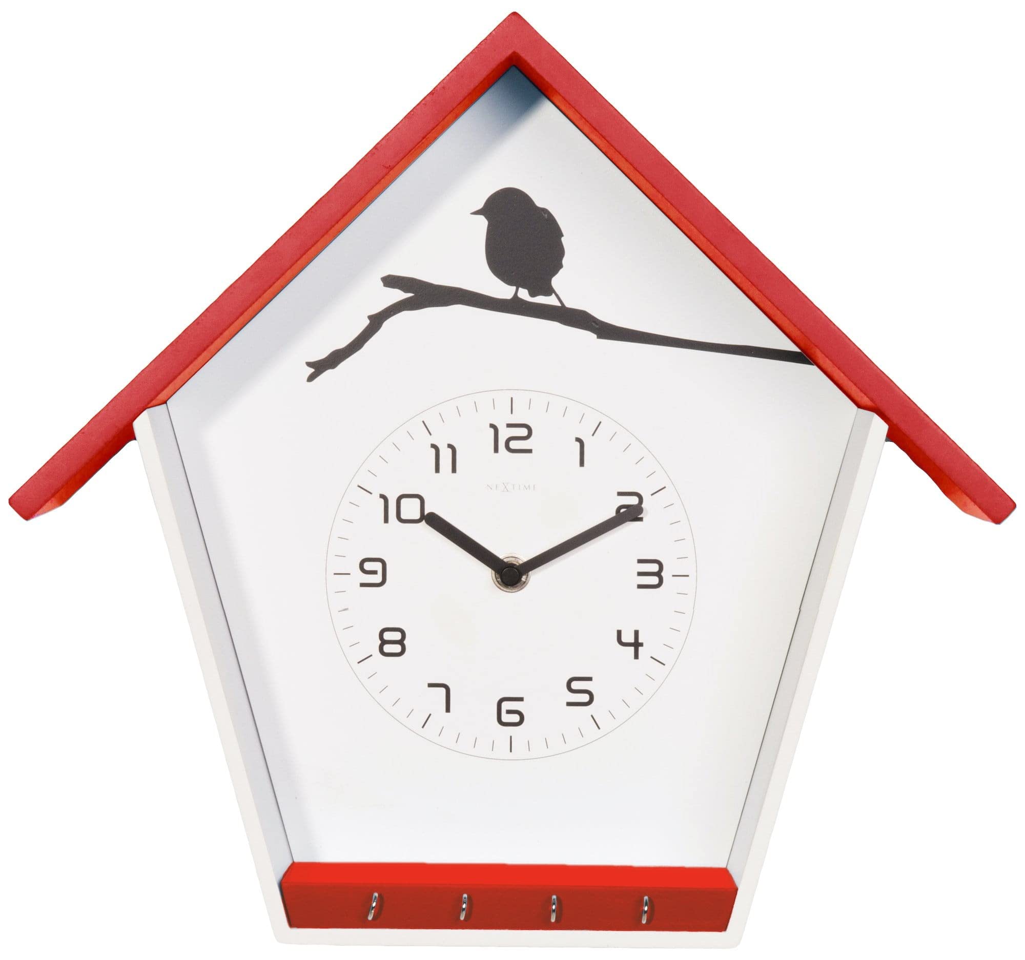 NEXTIME Cuckey Wooden Wall Clock - Red, Silent Non-Ticking, Battery Operated - Perfect for Living Room, Bedroom, Kitchen & Office Decor