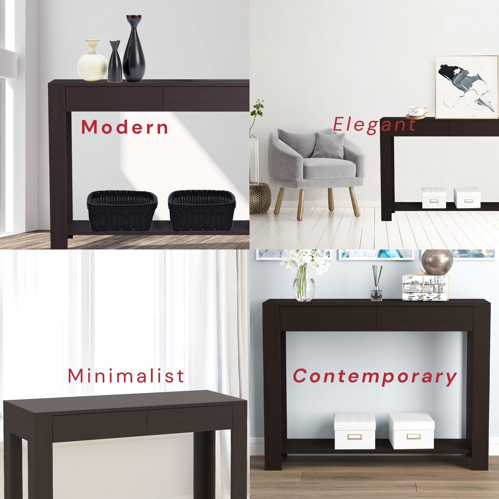 Safdie & Co. Cappuccino Console Table with Shelf & Drawers - 40 x 12 x 30 Inch Brown Hallway Table - Perfect for Entryway, Foyer Decor, Living Room Accent Furniture, or as a Narrow Desk for Small Spaces
