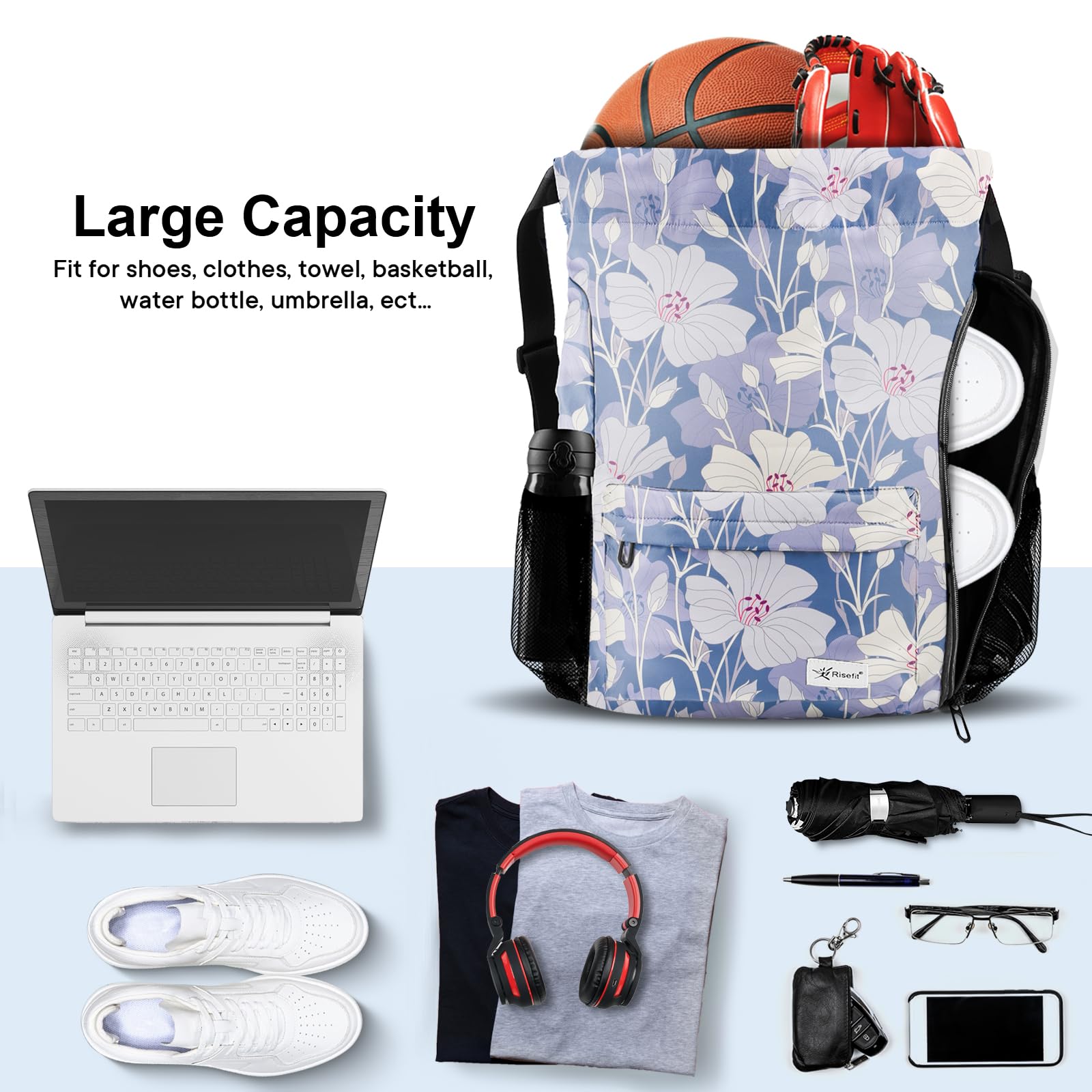 Drawstring Backpack with Mesh Pockets - Water Resistant Gym & Beach Bag for Men & Women - Perfect for Sports & Travel
