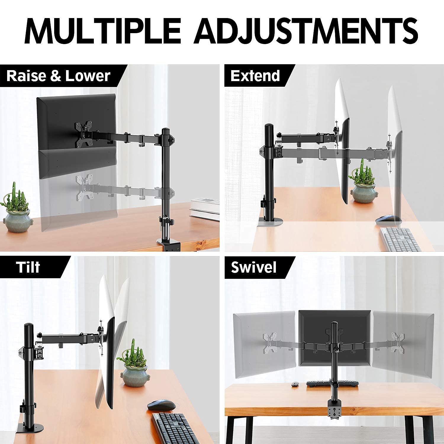MOUNTUP Single & Dual Monitor Desk Mount Stand Bundle - Adjustable VESA Mount for Home Office & Gaming Setup