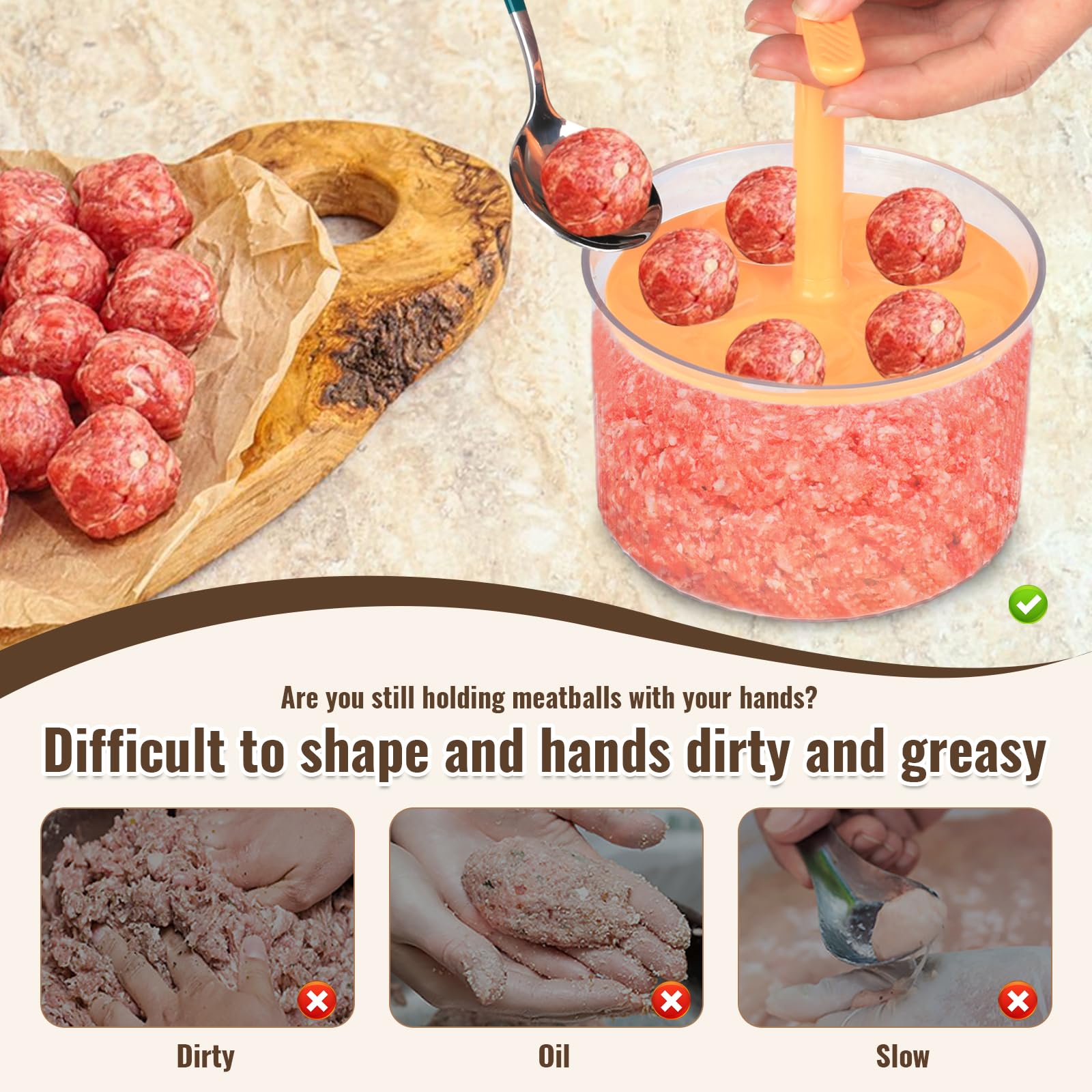 Premium 5-in-1 Meatball Maker Kitchen Tool - Transparent Meatball Press for Homemade Meatballs, Shrimp Balls, Veggie Balls & Round Pastries - Durable Orange Cooking Gadget for Easy Meal Prep & Party Snacks