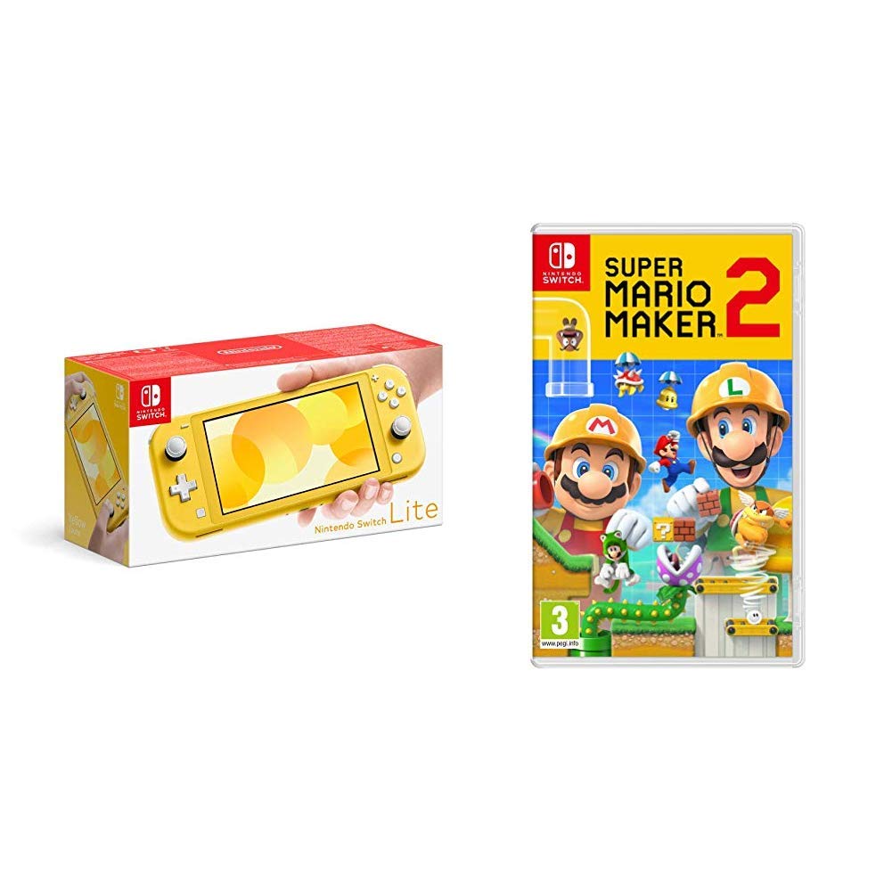 Nintendo Switch Lite Yellow Console with Super Mario Maker 2 Standard Edition - Portable Gaming System for Kids & Adults, Travel & Home Entertainment