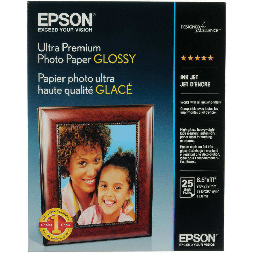Epson Ultra Premium Glossy Photo Paper 8.5x11 Inches - 25 Sheets Pack for Professional Photography, Scrapbooking & Home Printing