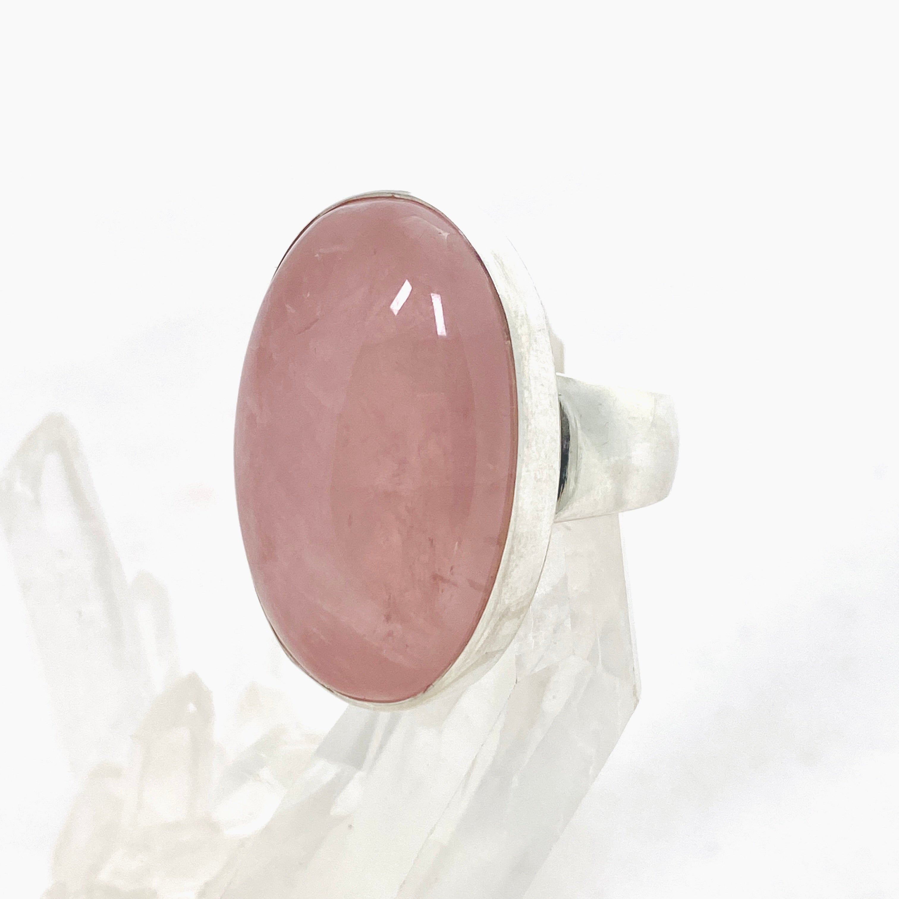 Rose Quartz Oval Cabochon Ring - Size 6 - KRGJ3325 - Elegant Healing Crystal Jewelry for Women, Perfect for Meditation, Gifts & Everyday Wear