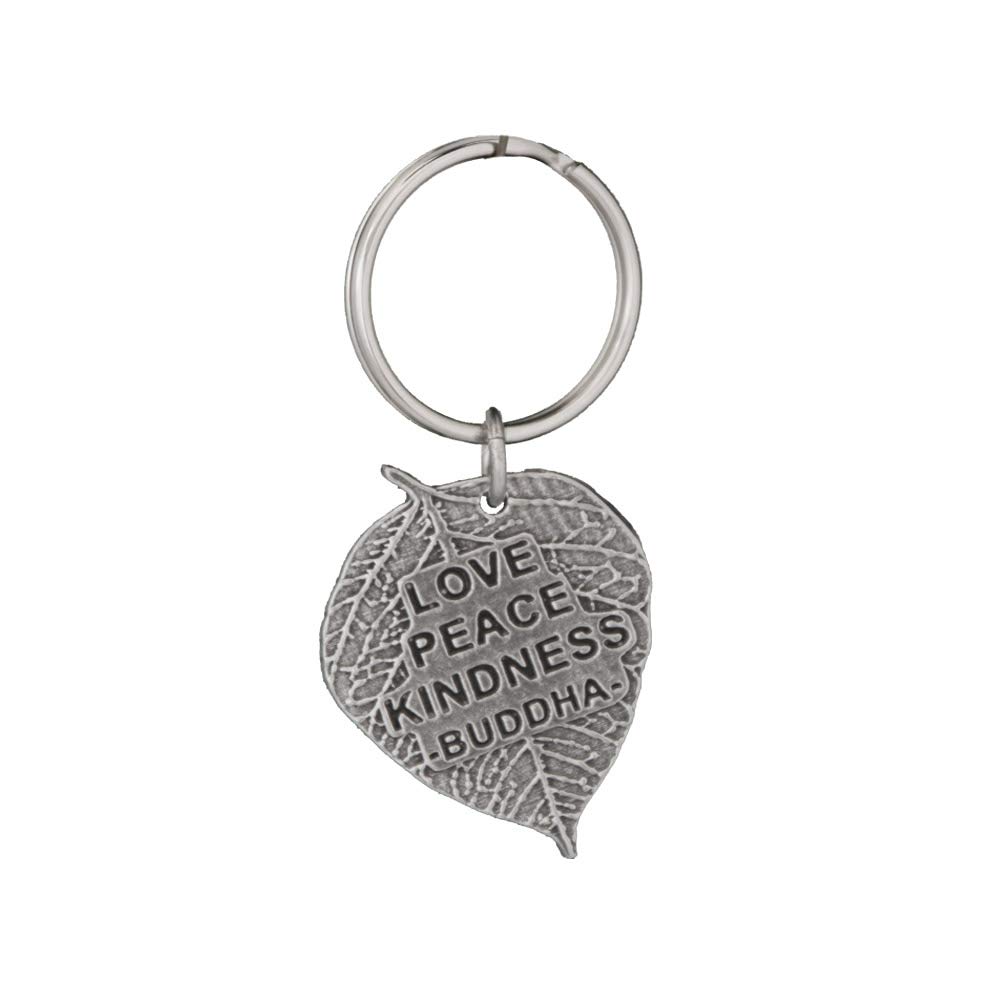 Handmade Pewter Buddha Leaf Keychain - 1.5 Inch Spiritual Meditation Gift (A1102KC) | Buddhist Prayer Accessory for Yoga, Travel & Daily Inspiration | USA Crafted Metal Key Ring with 100+ Design Options