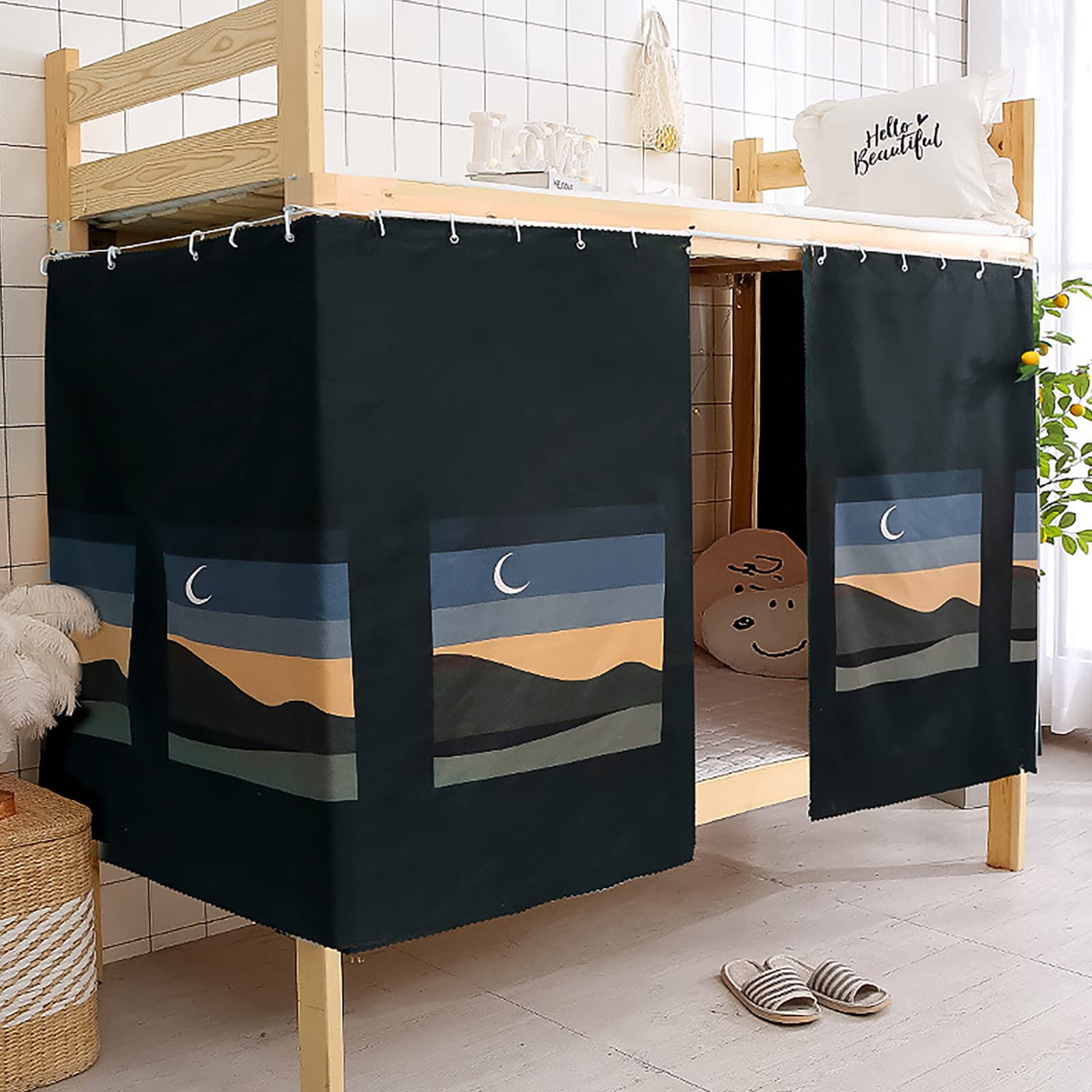NICEYEA Dorm Bunk Bed Privacy Curtains - Blackout Bed Tent with Hanging Rings & Rope, Dustproof Canopy for College Dorm Rooms, Hostels & Shared Bedrooms
