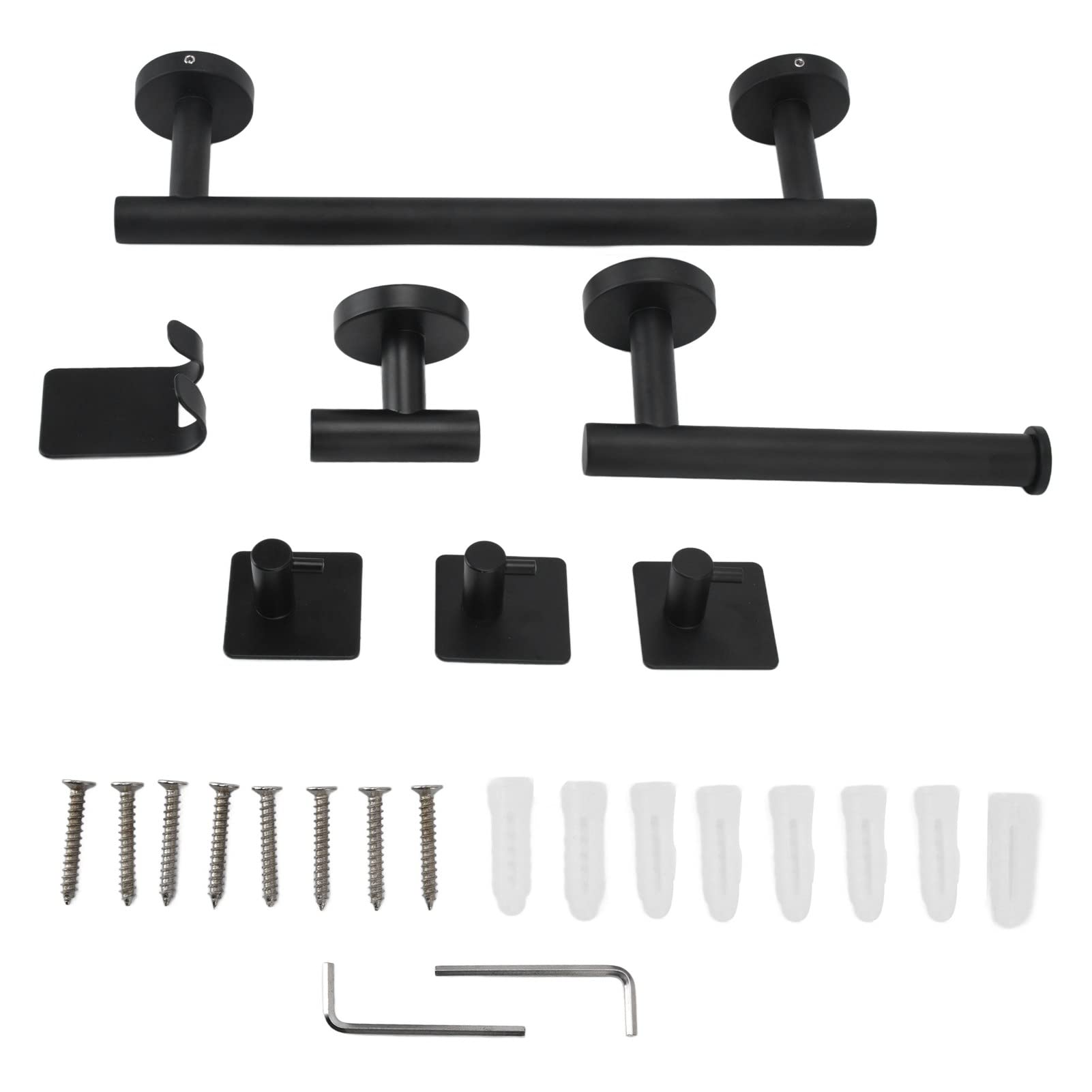 Milltrip 7-Piece Stainless Steel Wall Mounted Bathroom Towel Rack & Coat Hanger Set - Black - Perfect for Kitchen, Bedroom, and Bathroom Organization