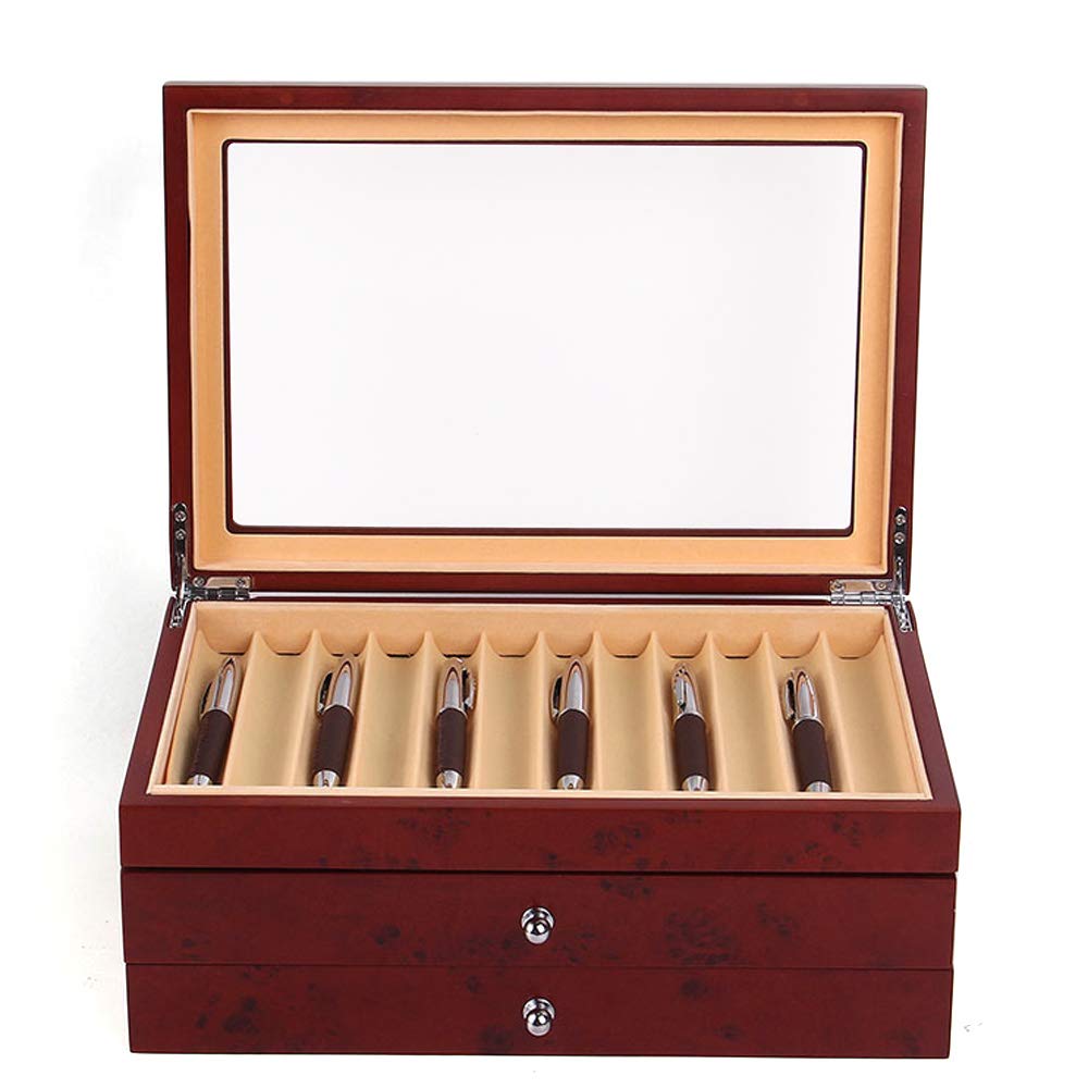Eapmic 3 Layer Wooden Pen Organizer - 34 Slot Fountain Pen Storage Case with Glass Top Display - Premium Pen Collection Box for Calligraphy & Writing Enthusiasts (Red) - Perfect for Office, Home Desk & Gift Giving