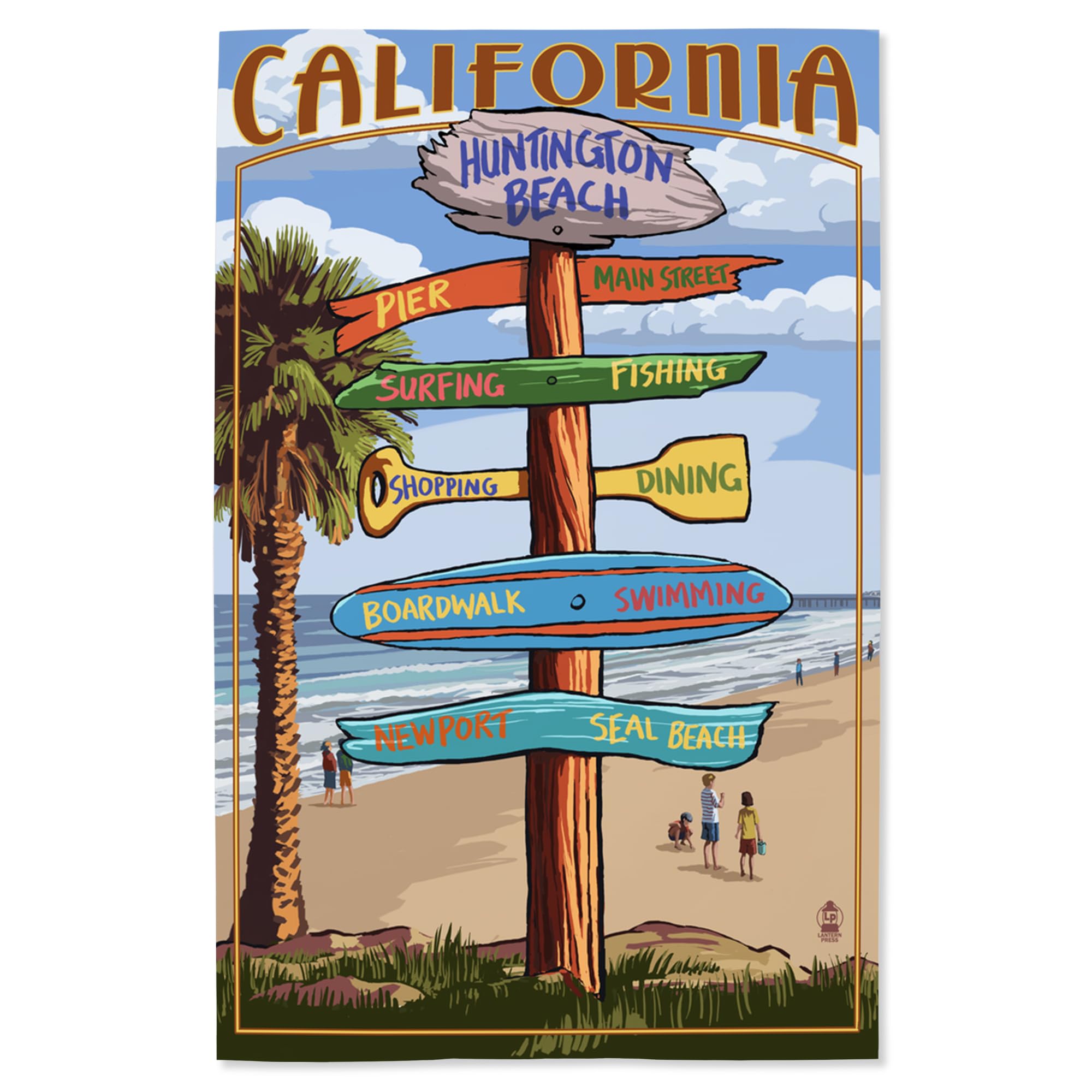 Lantern Press 16x24 Inch Giclee Art Print - Huntington Beach California Coastal Wall Decor - Perfect for Beach House, Living Room & Office Wall Art