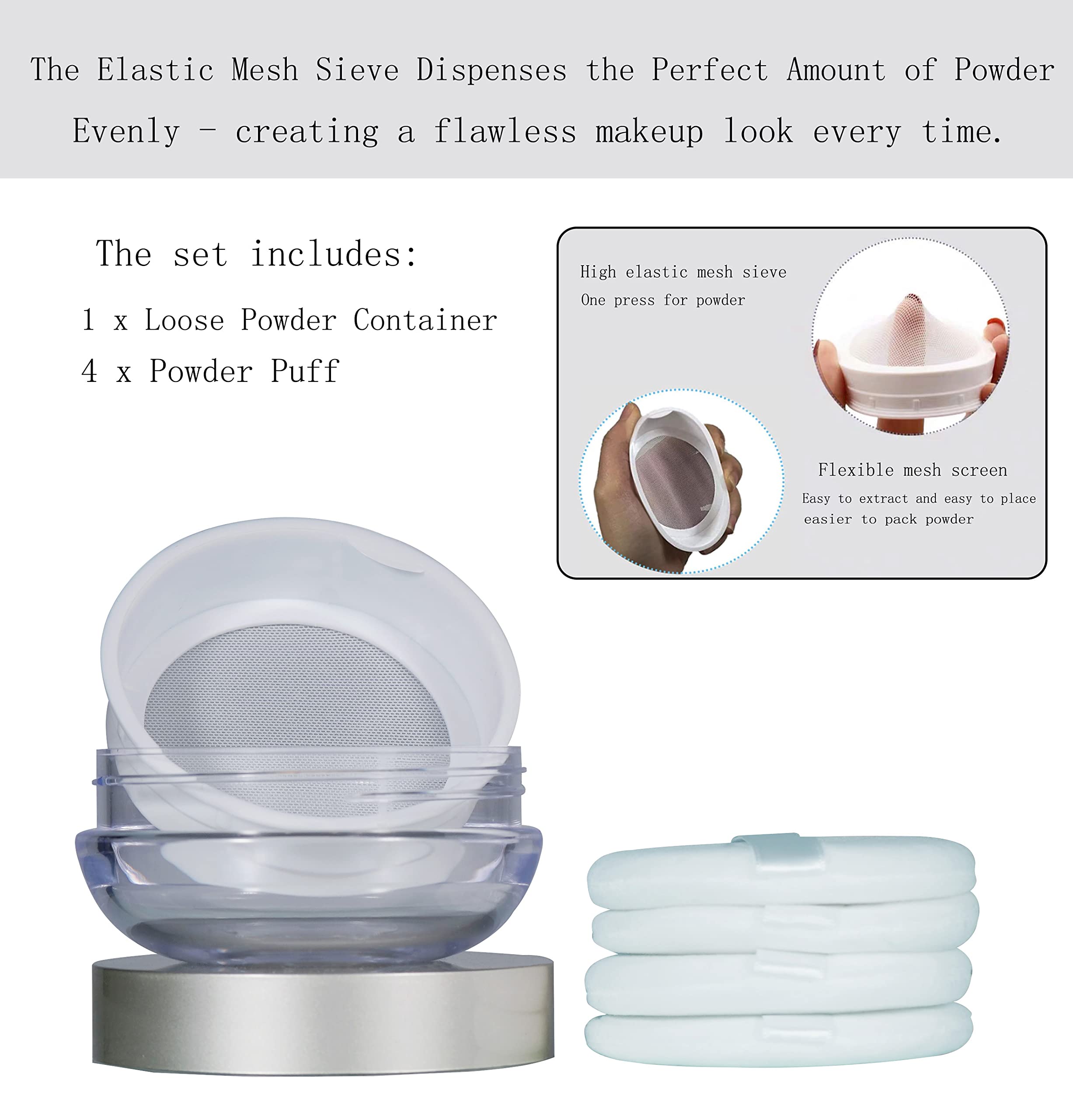 Premium Reusable Empty Powder Puff Container with Elastic Net Sifter - Travel-Friendly Loose Powder Case for Setting Powder, Face Powder & Makeup | Perfect for Home, Travel & Professional Makeup Kits