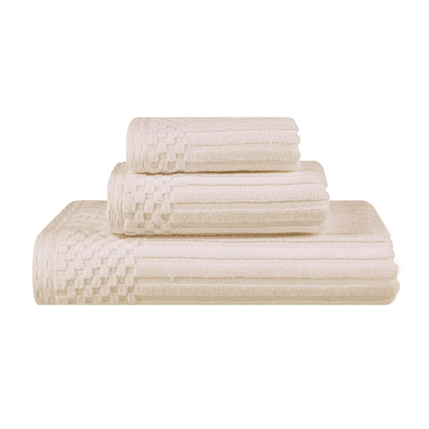 Premium Soho Ribbed Textured Cotton Bath Towel Set - Ultra Absorbent 3-Piece Towel Collection for Spa, Bathroom & Guest Use | Soft Luxury Towels for Home & Hotel