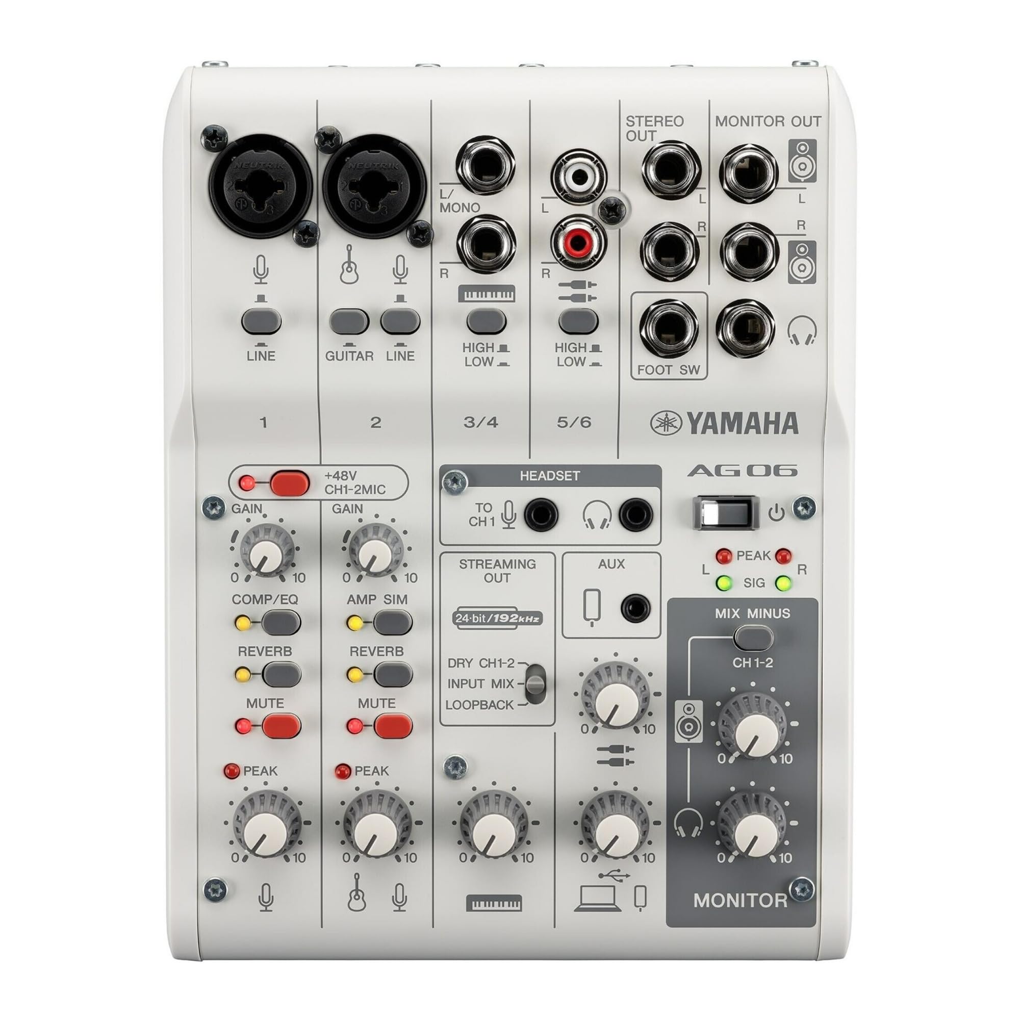 Yamaha AG06MK2 W White 6-Channel USB Audio Interface & Mixer with Loopback for Live Streaming - Includes Steinberg Software Suite - Perfect for Podcasting, Gaming & Music Production