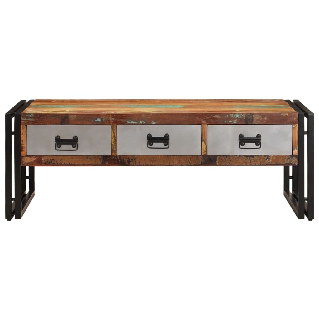 Rustic Reclaimed Wood Coffee Table with 3 Drawers - 39.4