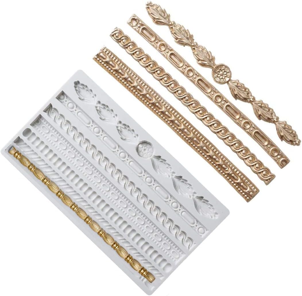 6 Cavity Rope Strip Silicone Mold for Cake Decorating - Fondant, Chocolate, Gumpaste, Polymer Clay - Perfect for Cake Borders, Pearl Shell Designs & Fried Dough Twists - Ideal for Home Baking, Wedding Cakes & DIY Sugar Crafts