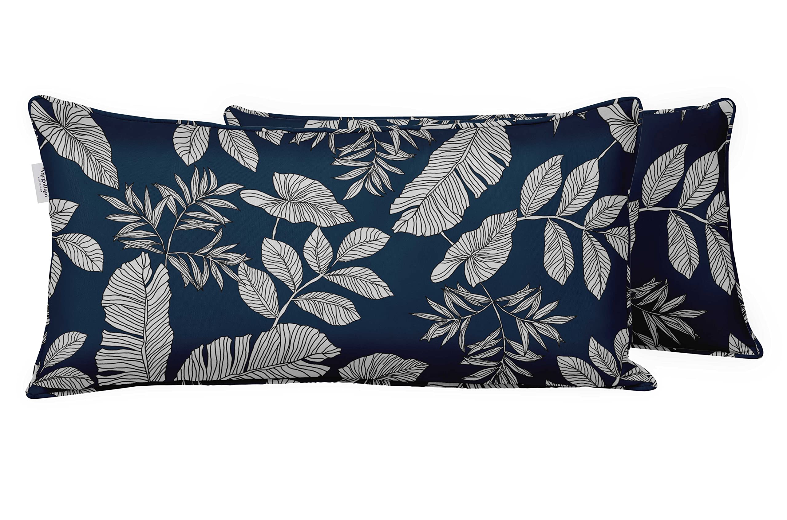 Waterproof All-Weather Polyester Lumbar Pillow Covers with Insert - Set of 2 (12x20 Inches) for Indoor & Outdoor Patio Furniture - Leaf Pattern Design - Perfect for Sofa, Deck, Garden & Poolside Decor