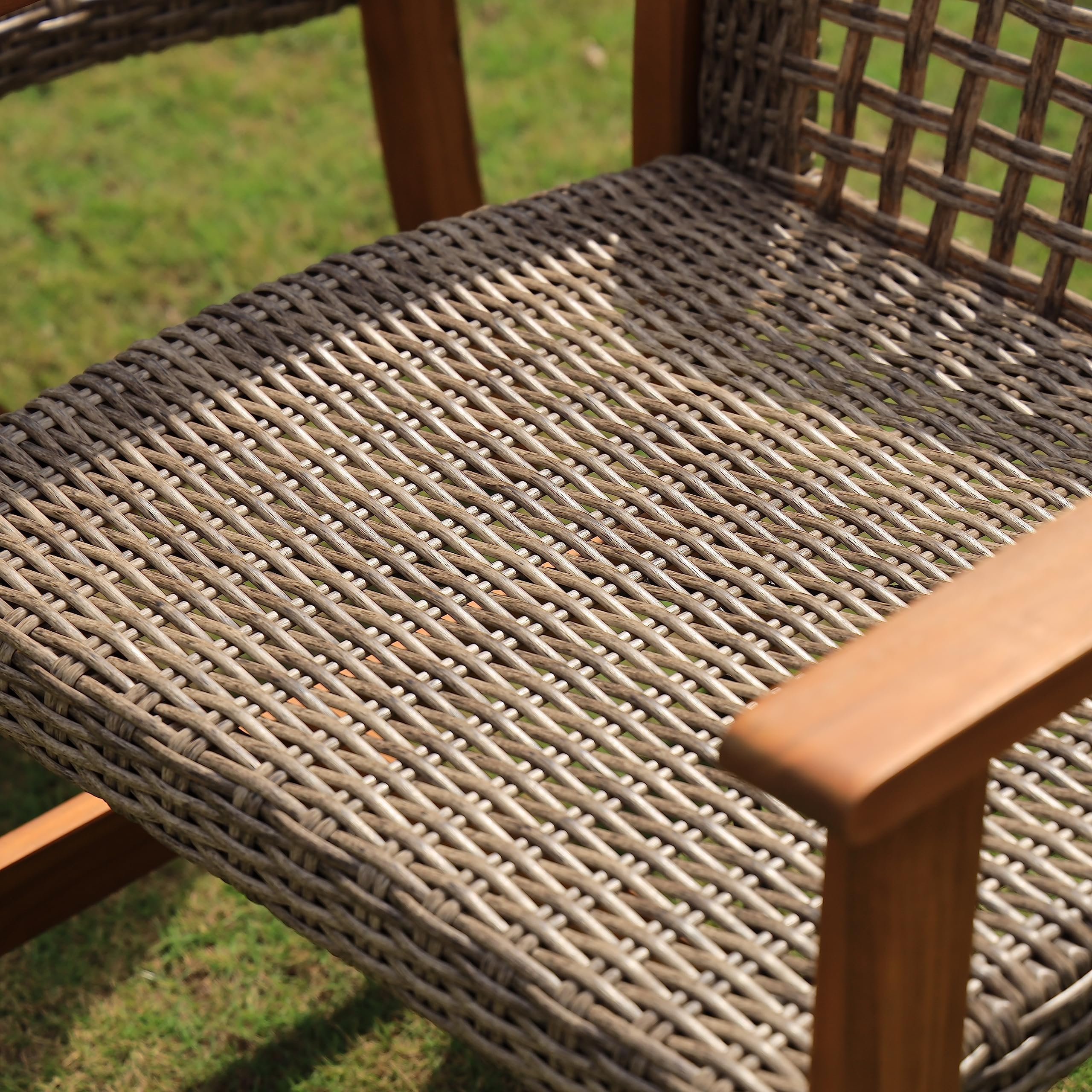 IDZO Liberte 2-Piece Accent Chair Set - 500lbs Weight Capacity, Solid Acacia Wood Frame with FSC-Certified Teak Finish, UV-Resistant Gray Wicker - Perfect for Outdoor Patio, Garden, Poolside & Backyard Relaxation