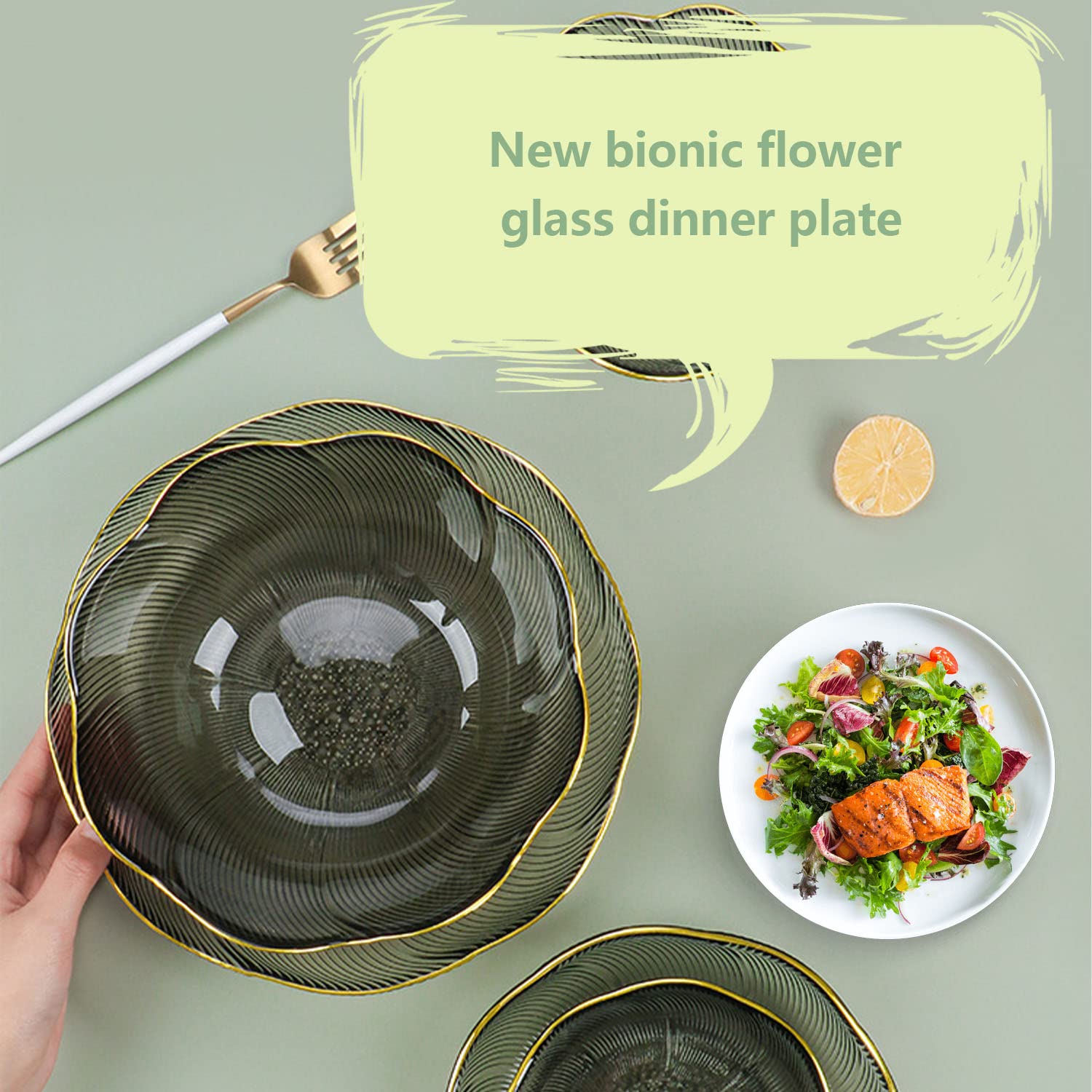 4-Piece Glass Dinnerware Plate Set - Elegant Lace Disc Round Plates for Dinner & Salad | Durable Dish Set for Everyday Use & Special Occasions | Perfect for Home Dining, Parties & Gifts