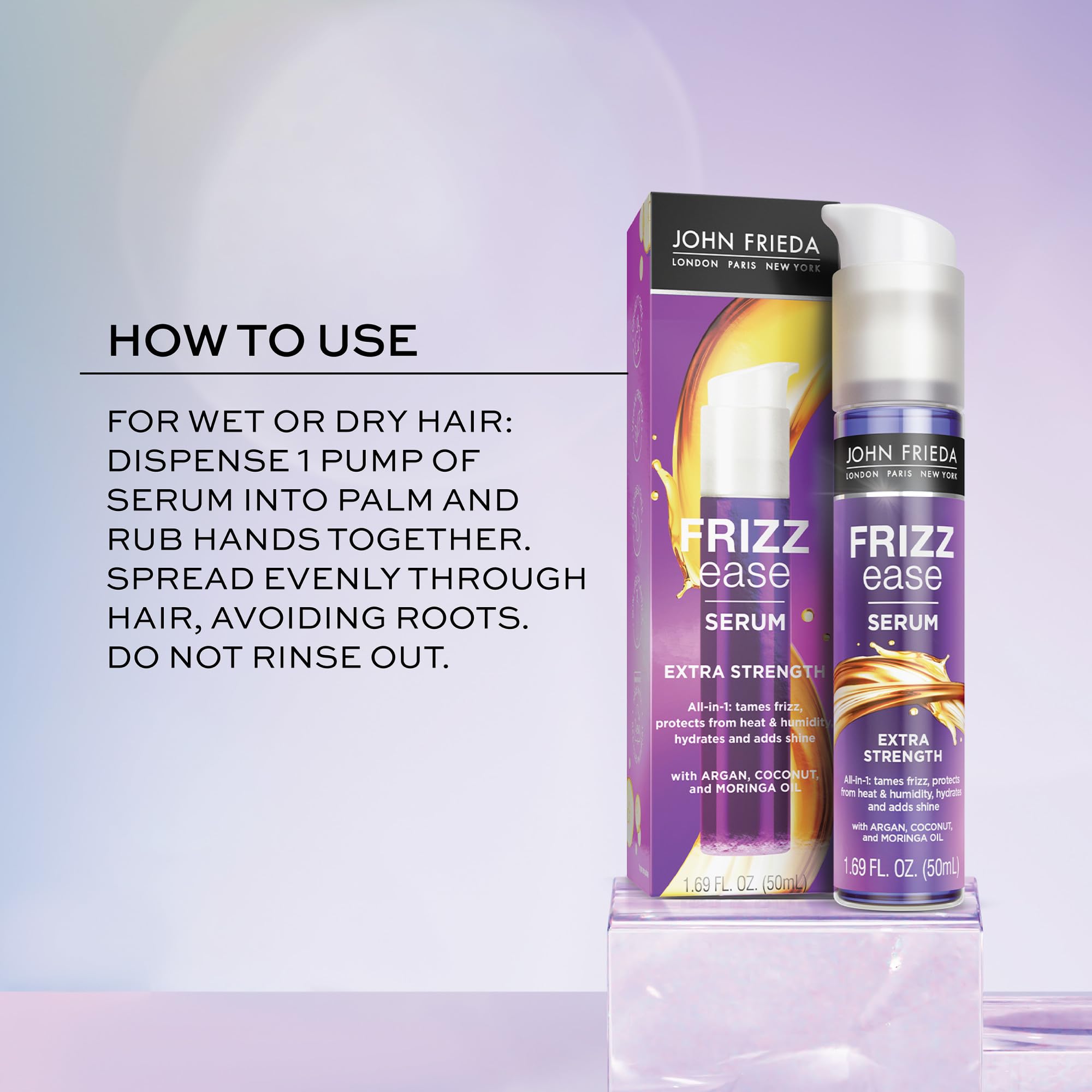 John Frieda Frizz Ease Extra Strength Hair Serum - 1.69 Oz | Instantly Smooths & Hydrates Thick, Coarse Hair | Argan, Coconut & Moringa Oil for Frizz Control & Heat Protection | Perfect for Daily Styling, Humidity Protection & Salon-Like Results at Home
