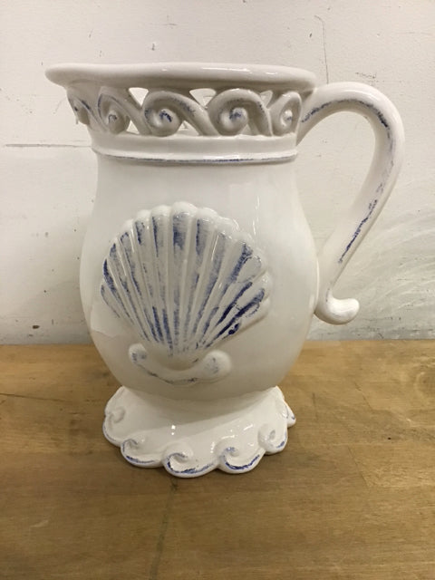 White Ceramic Sea Shell Pitcher - Elegant 9 oz Serving Pitcher for Iced Tea, Lemonade & Cocktails | Perfect for Beach Weddings, Summer Parties & Coastal Home Decor
