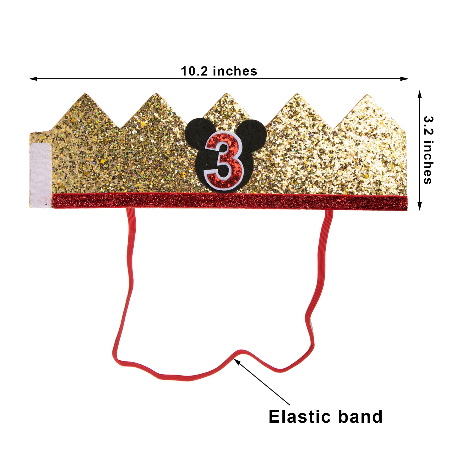 ChuangQi 1st 2nd 3rd Birthday Party Hats for Boys & Girls - Mickey Mouse Theme Glitter Crown for Birthday Celebrations | Perfect for 3rd Birthday Parties, Baby Showers & Disney Themed Events