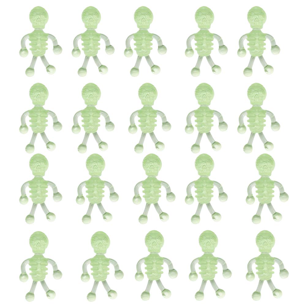 20pcs Glow in The Dark Stretchy Skeleton Toys - Halloween Party Favors, Rubber Finger Fling Launchers, Fun Luminous Gifts for Kids & Adults - Perfect for Trick or Treat, Classroom Rewards & Spooky Decorations