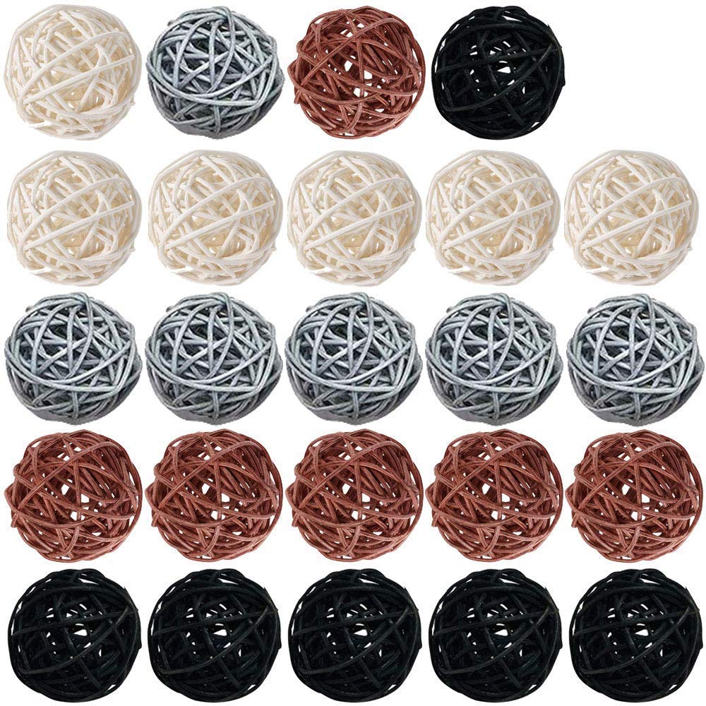 24PCS Natural Rattan Balls - Brown Vase Fillers for Home Decor, Wedding Centerpieces, and DIY Craft Projects