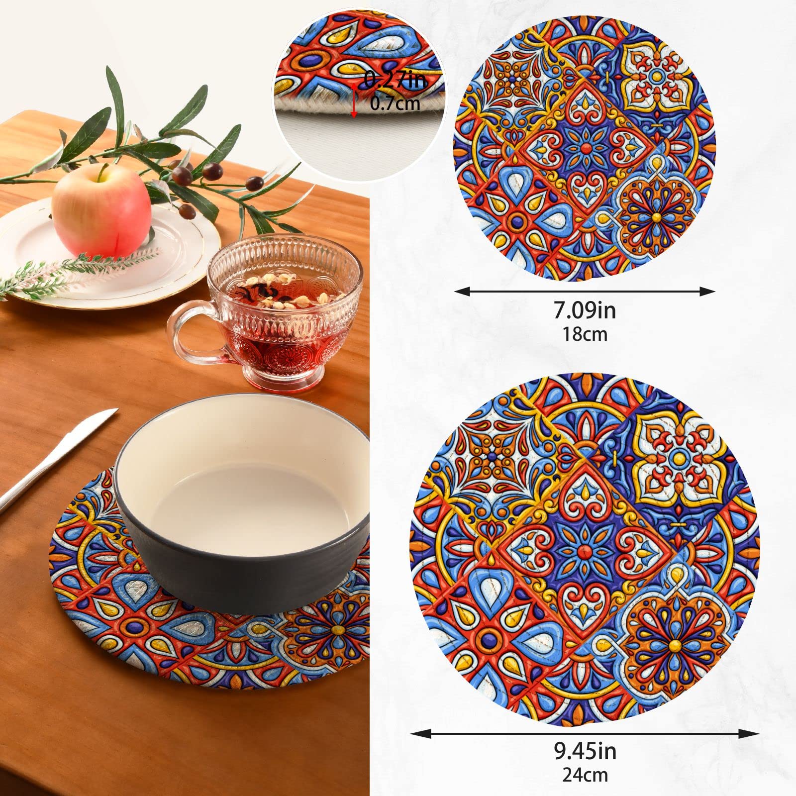 Mexican Talavera Ceramic Tile Pot Holders - Set of 2 Heat Resistant Cotton Trivets for Kitchen, Perfect for Hot Dishes, Baking, and Table Setting