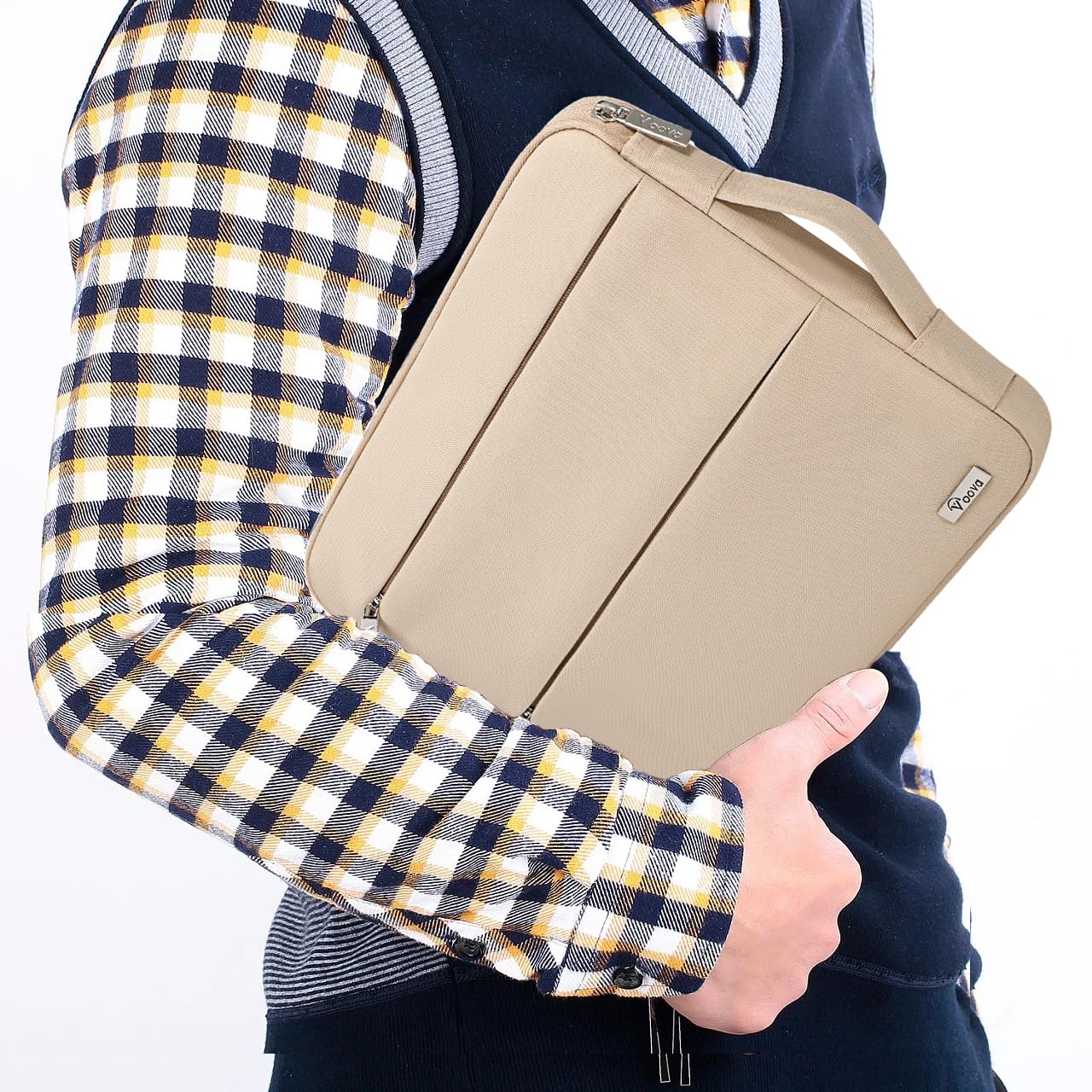 V Voova 15.6-16 Inch Laptop Sleeve for MacBook Pro 15/16, Dell XPS 15, HP, Asus, Acer - Slim Protective Computer Case Cover Bag for Women (Apricot) | Perfect for Work, School, Travel & Commuting