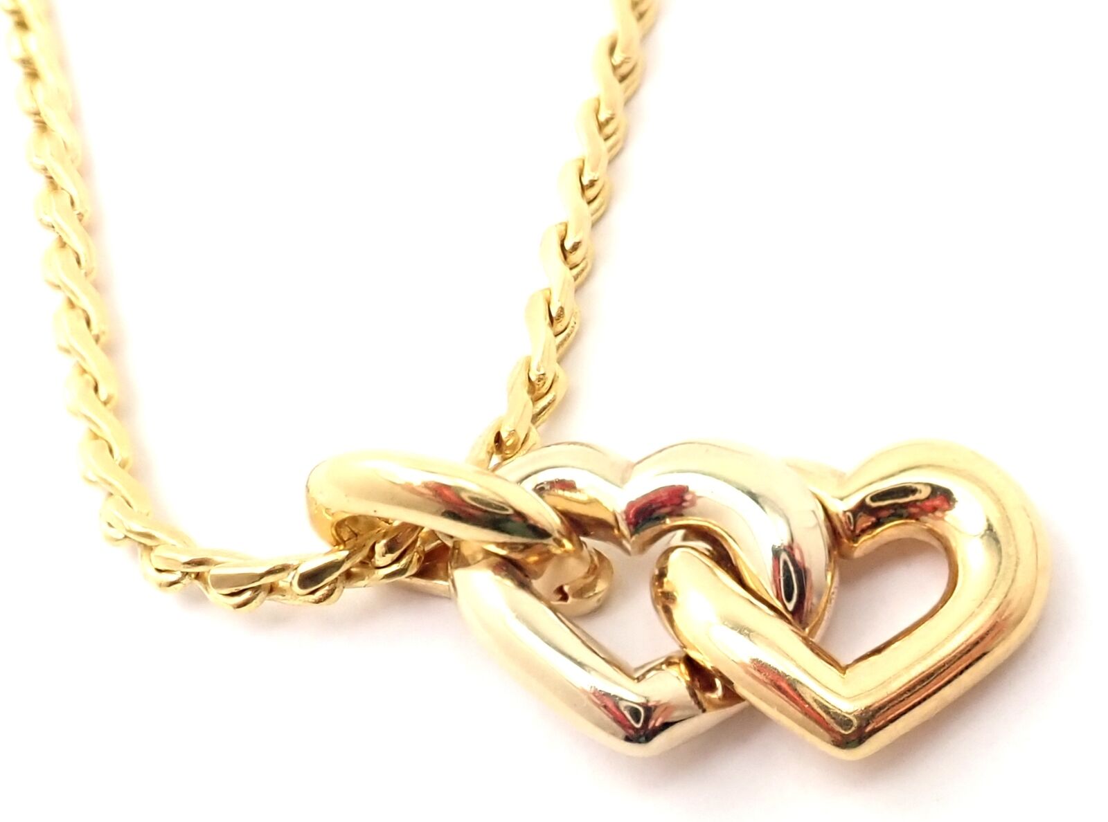 Authentic Cartier 18k Yellow & White Gold Double Heart Pendant Necklace with S Chain - Elegant Jewelry Gift for Women, Perfect for Anniversaries & Valentine's Day