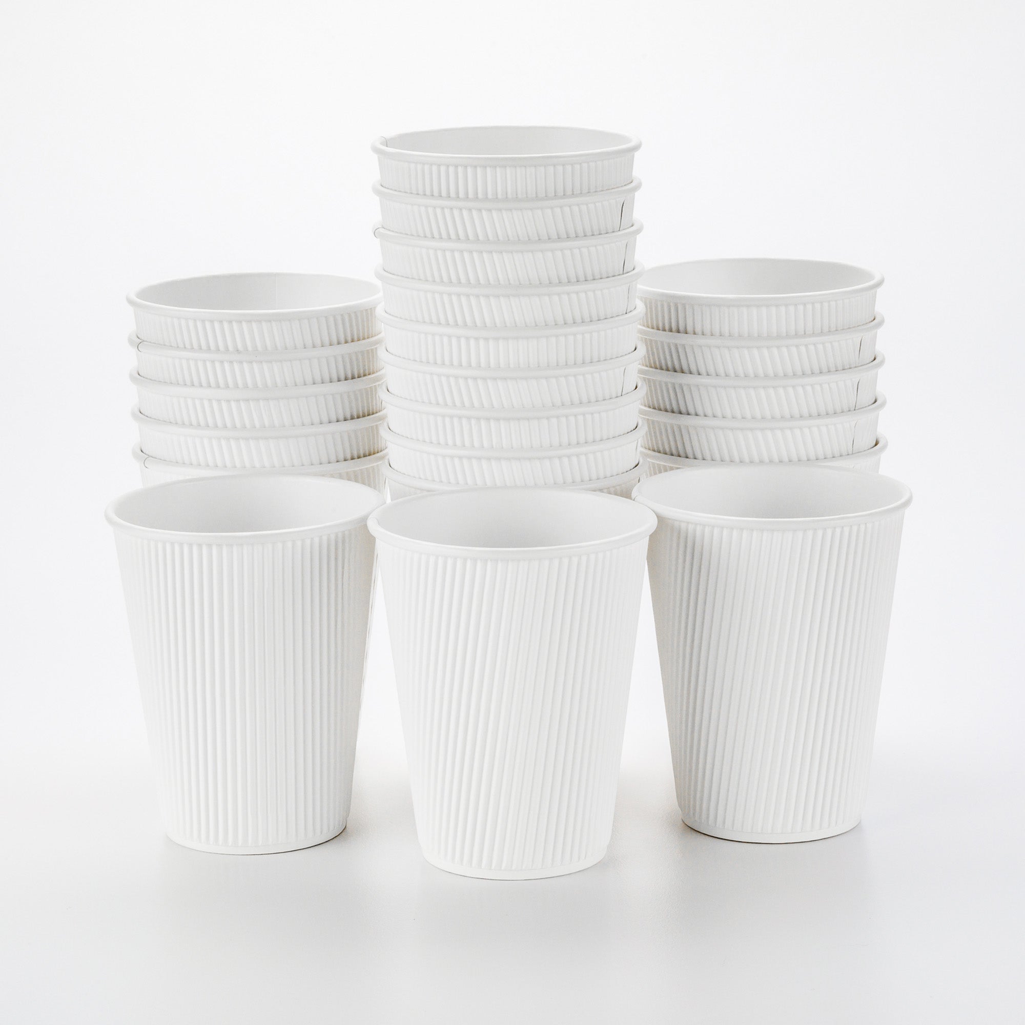 Premium 12 oz White Paper Coffee Cups with Ripple Wall - 3.5